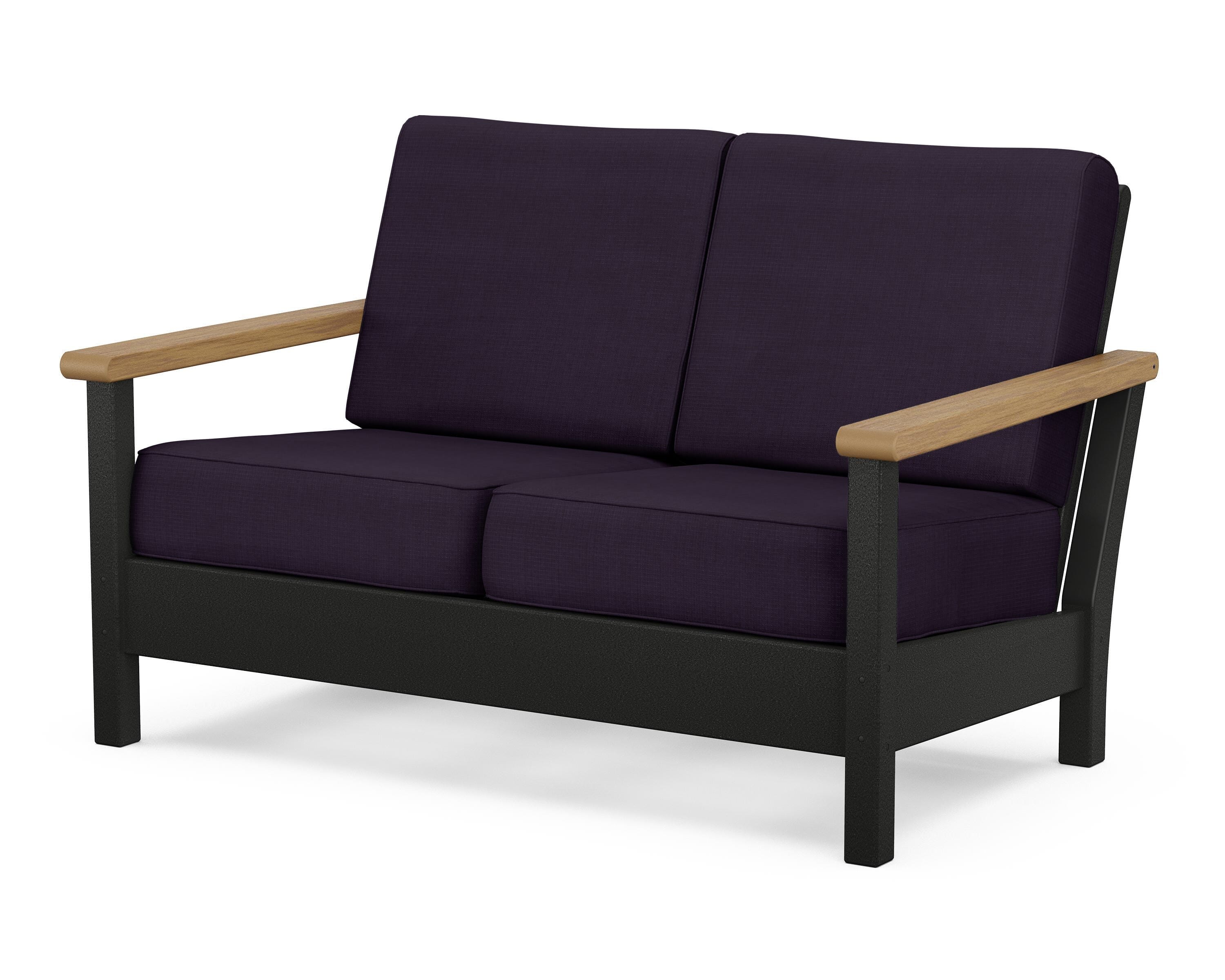 POLYWOOD® Harbour Deep Seating Loveseat in Black / Natural / Navy Linen