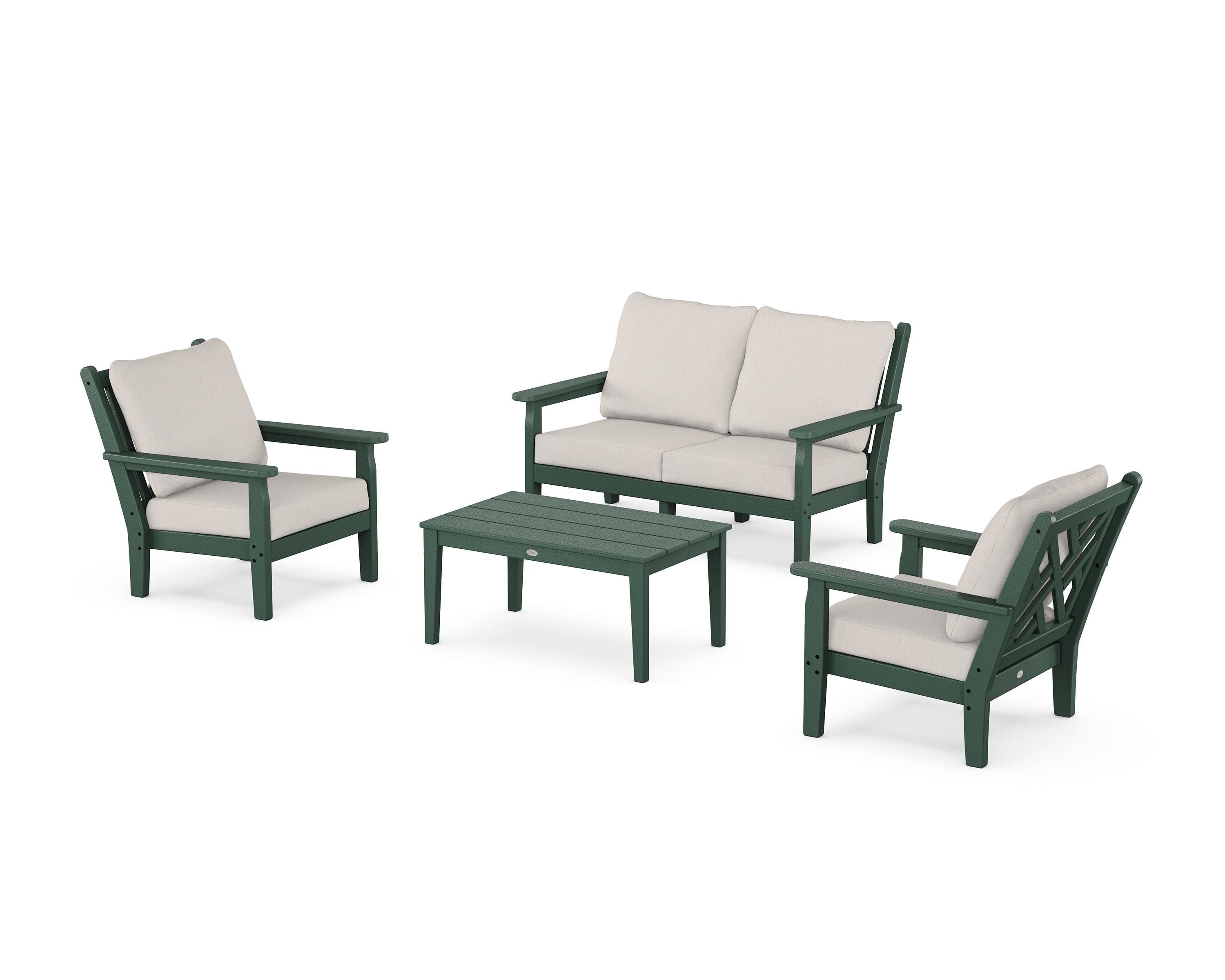 POLYWOOD® Chippendale 4-Piece Deep Seating Set with Loveseat in Green / Cast Ash