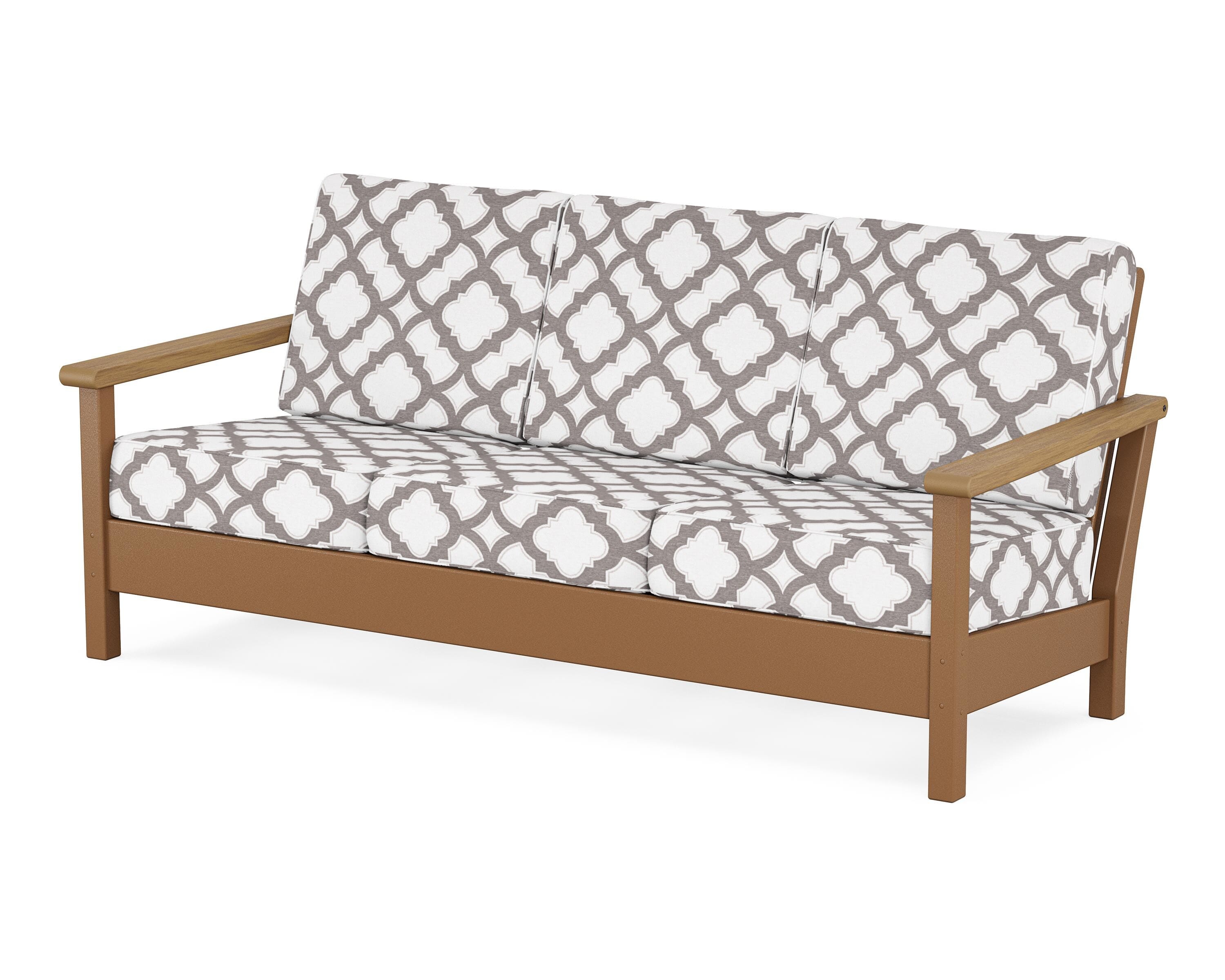 POLYWOOD® Harbour Deep Seating Sofa in Teak / Natural / Trellis Grey Mist