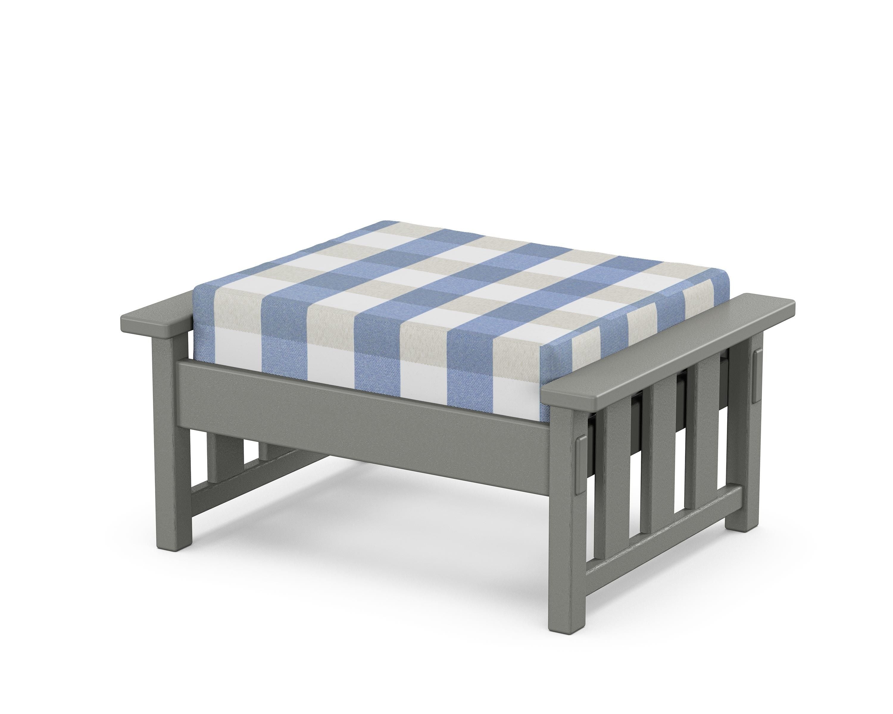 Martha Stewart by POLYWOOD® Acadia Deep Seating Ottoman in Slate Grey / Buffalo Plaid Sky Blue