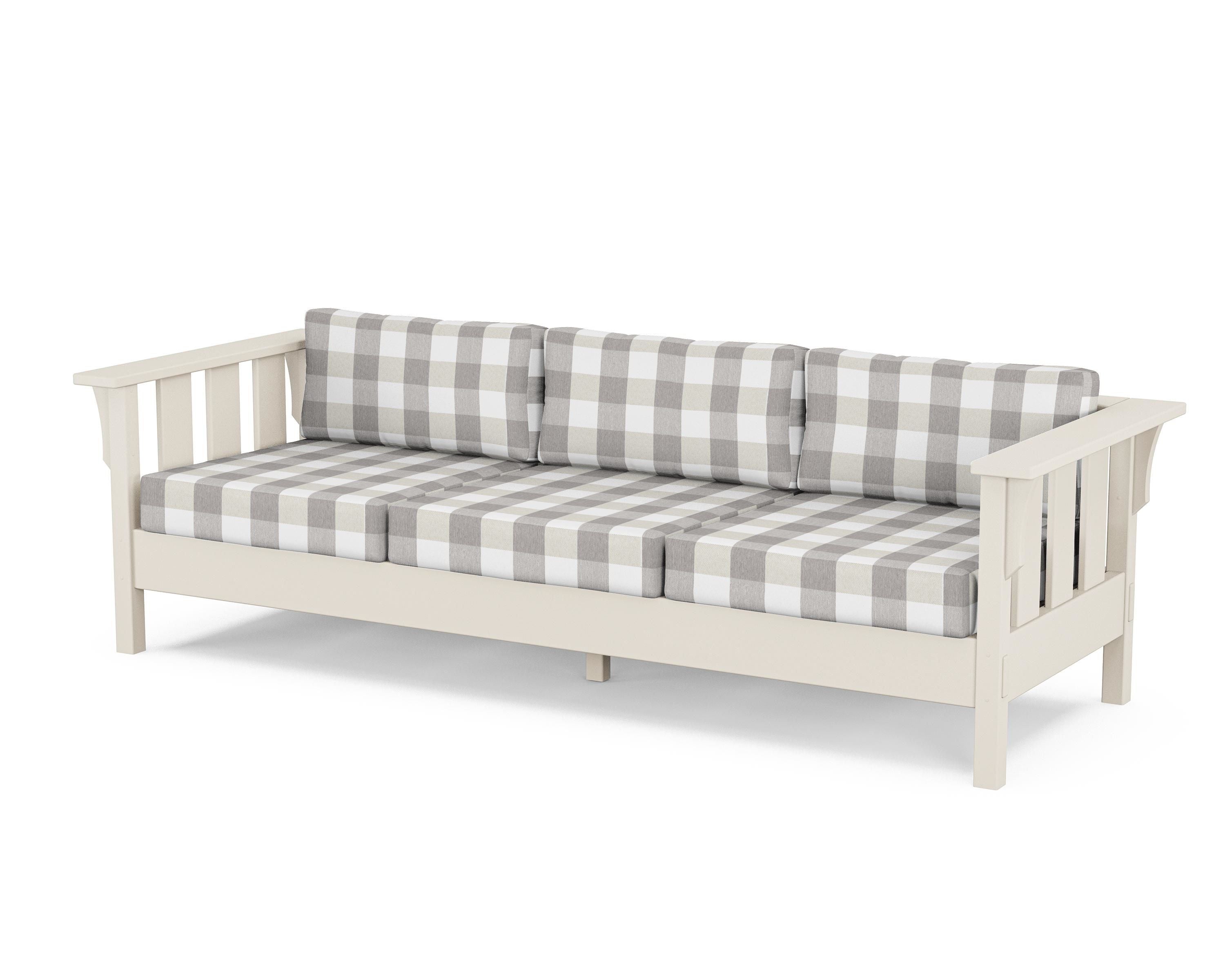Martha Stewart by POLYWOOD® Acadia Deep Seating Sofa in Sand / Buffalo Plaid Grey Mist