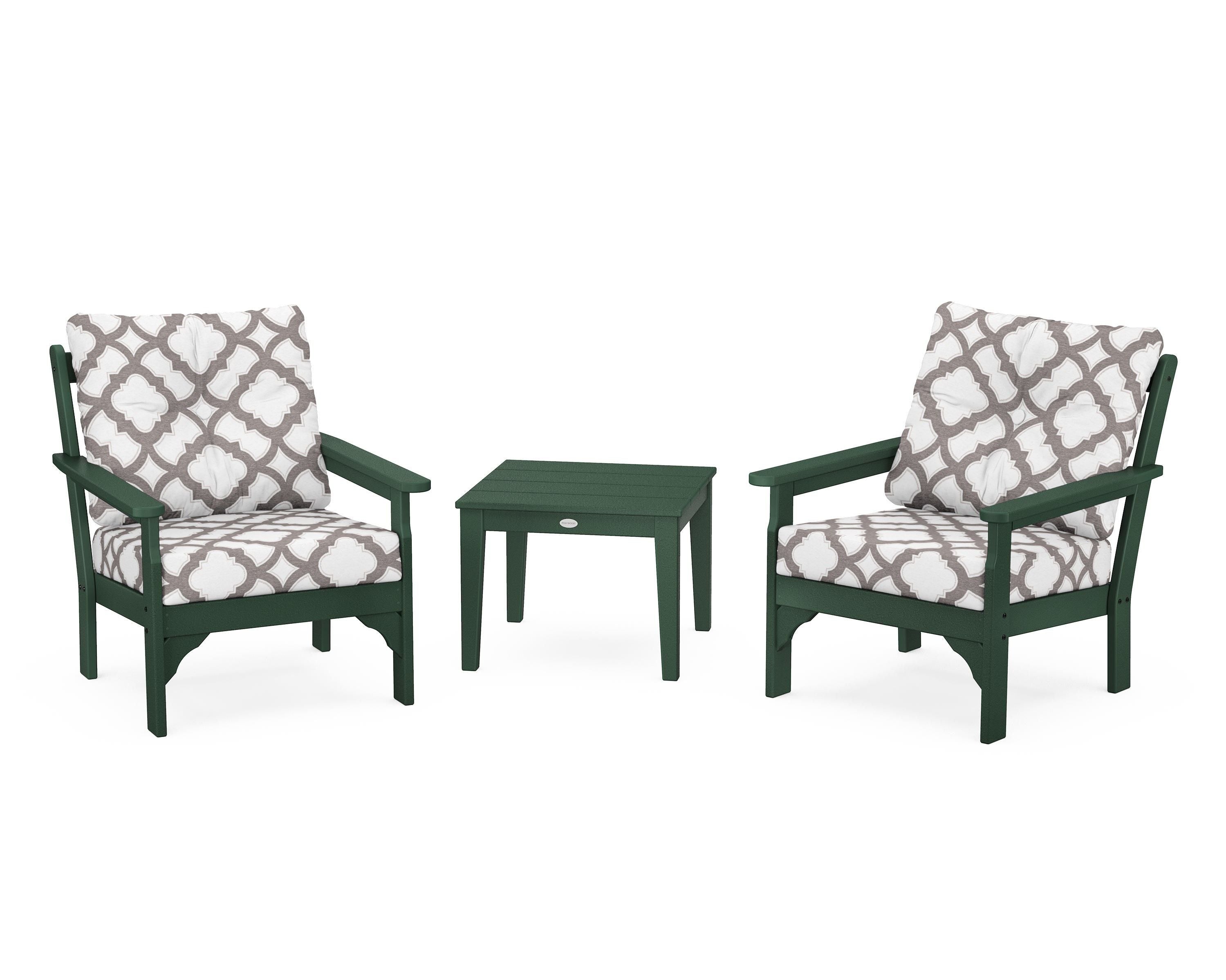 POLYWOOD® Vineyard 3-Piece Deep Seating Set in Green / Trellis Grey Mist