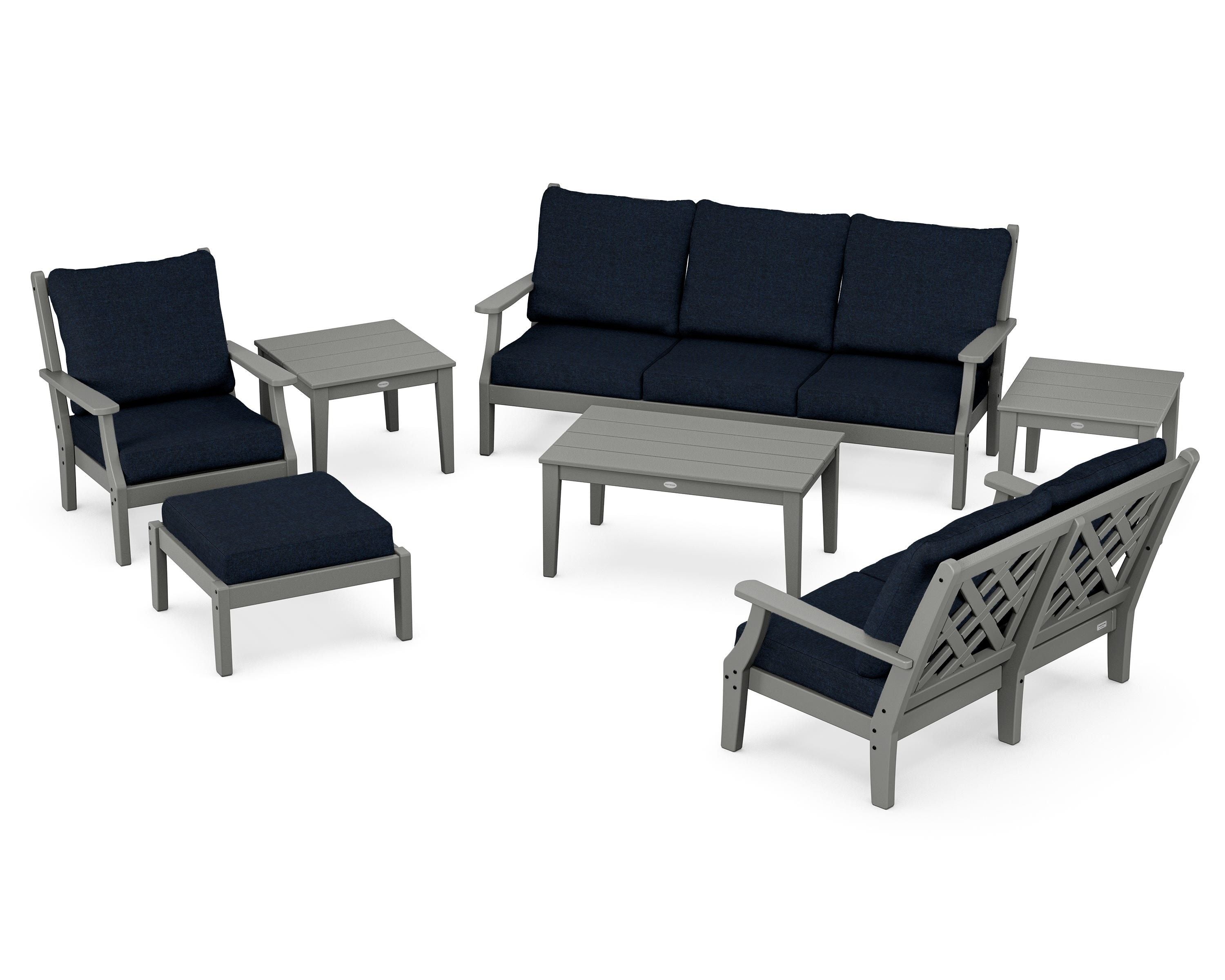 Country Living Wovendale 7-Piece Deep Seating Set in Slate Grey / Marine Indigo