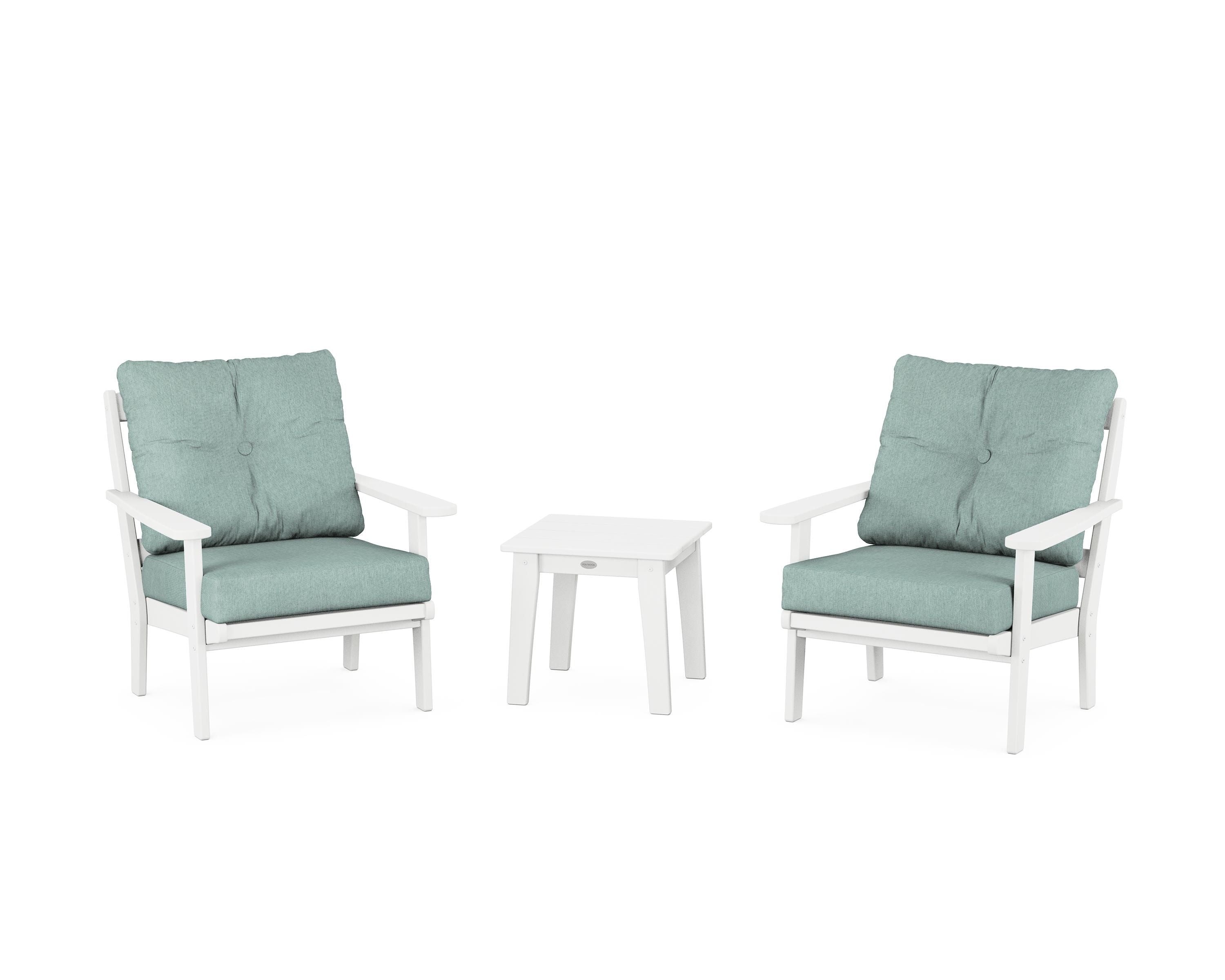 POLYWOOD® Mission 3-Piece Deep Seating Set in White / Glacier Spa