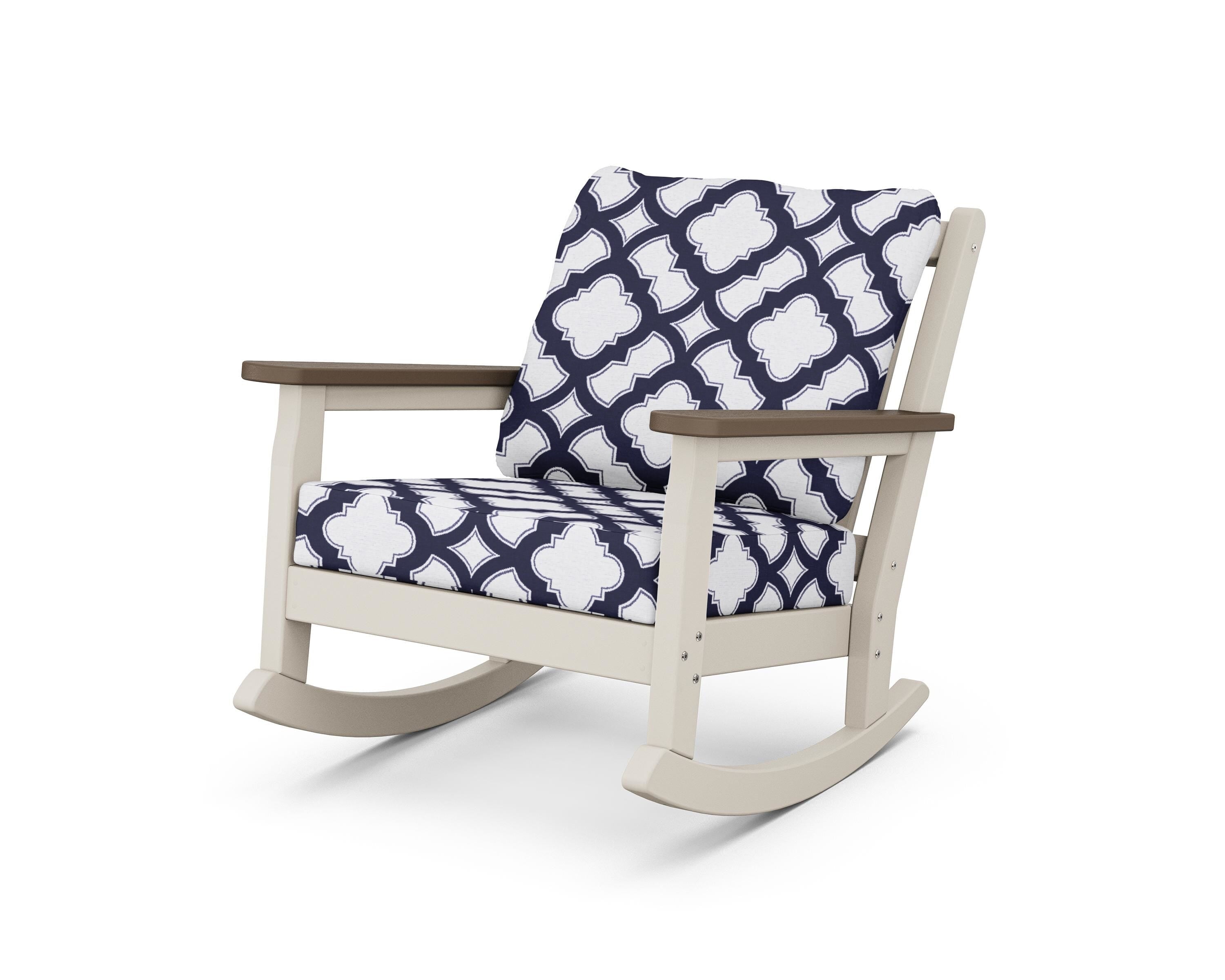 POLYWOOD® Chippendale Deep Seating Rocking Chair in Sand / Kona / Trellis Navy