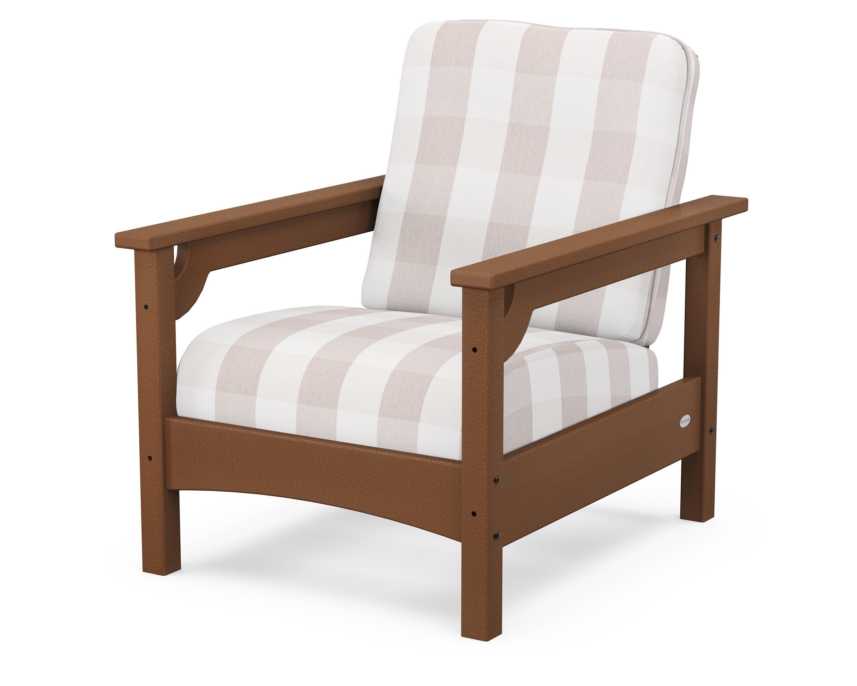 POLYWOOD® Club Chair in Teak / Buffalo Plaid Dune Burlap