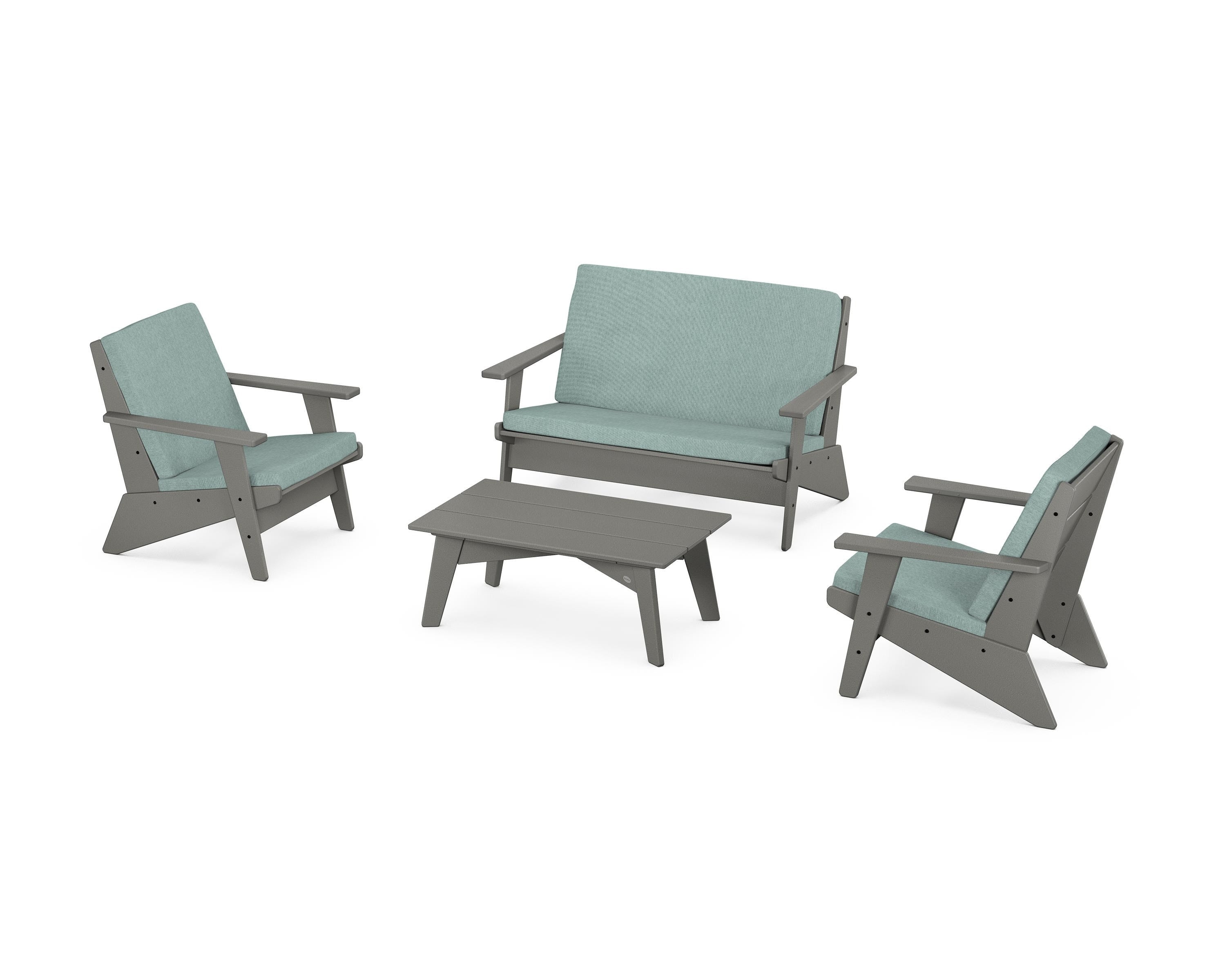 POLYWOOD® Riviera Modern Lounge 4-Piece Set in Slate Grey / Glacier Spa