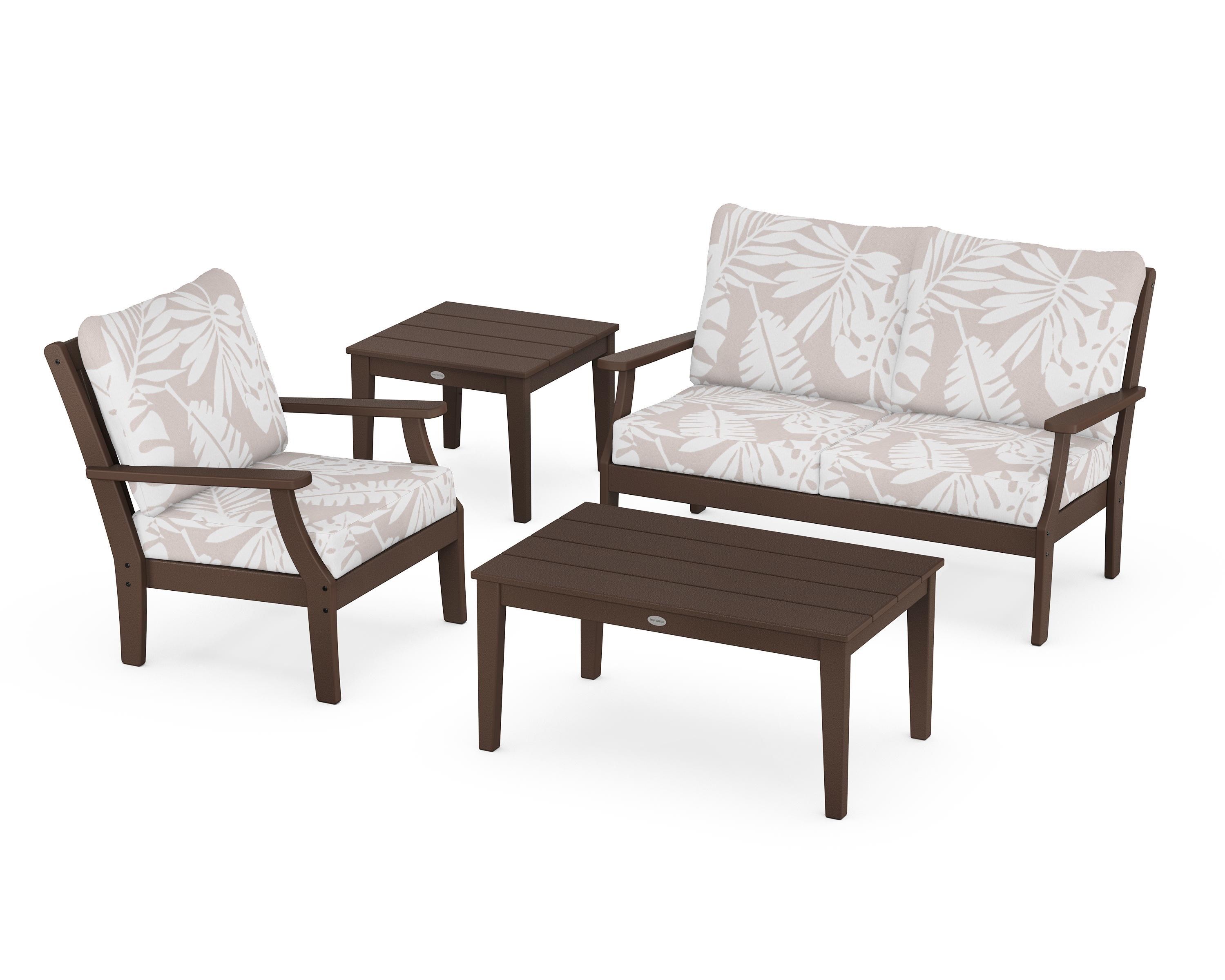 POLYWOOD® Braxton 4-Piece Deep Seating Set in Mahogany / Leaf Dune Burlap