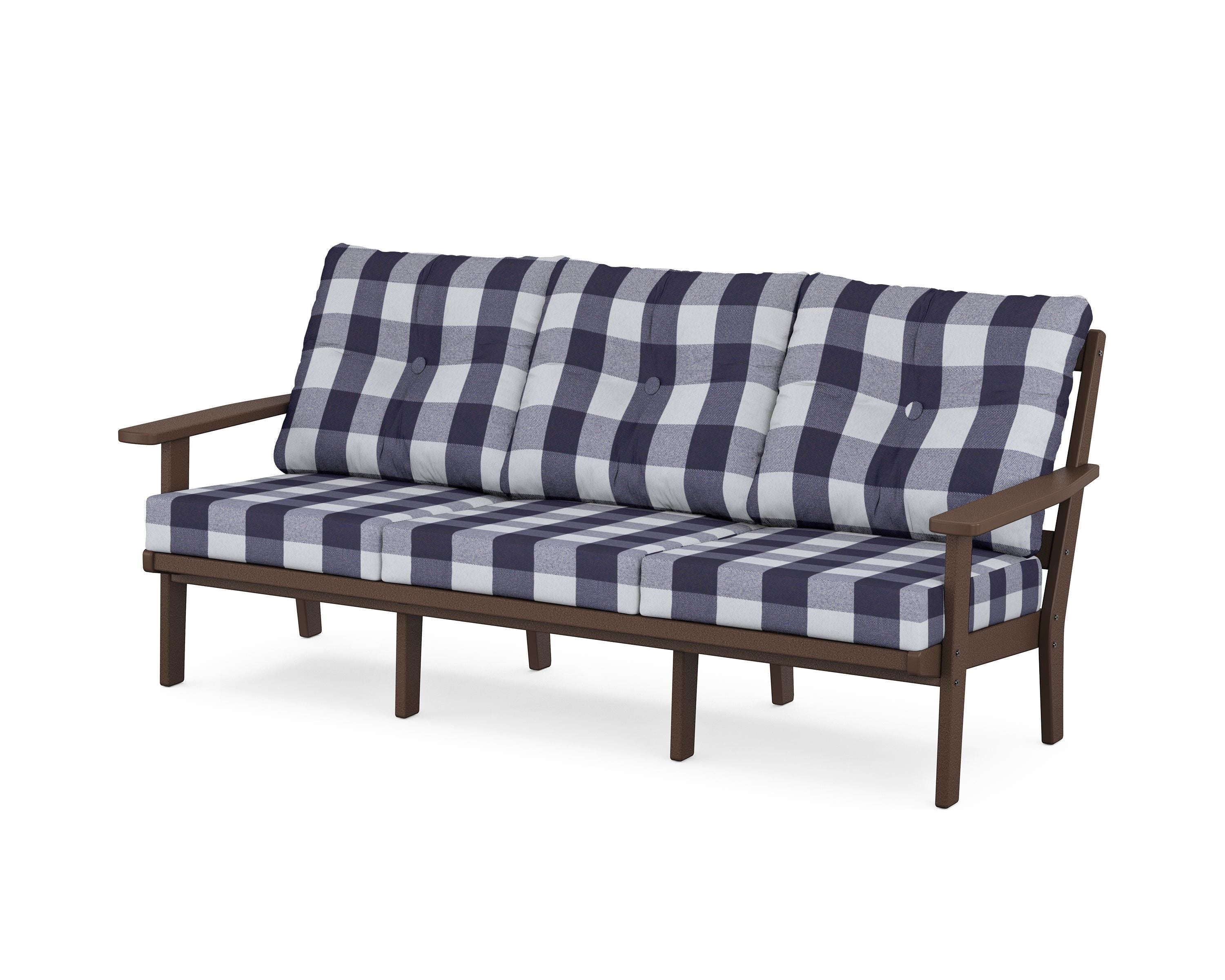 POLYWOOD® Oxford Deep Seating Sofa in Mahogany / Buffalo Plaid Navy