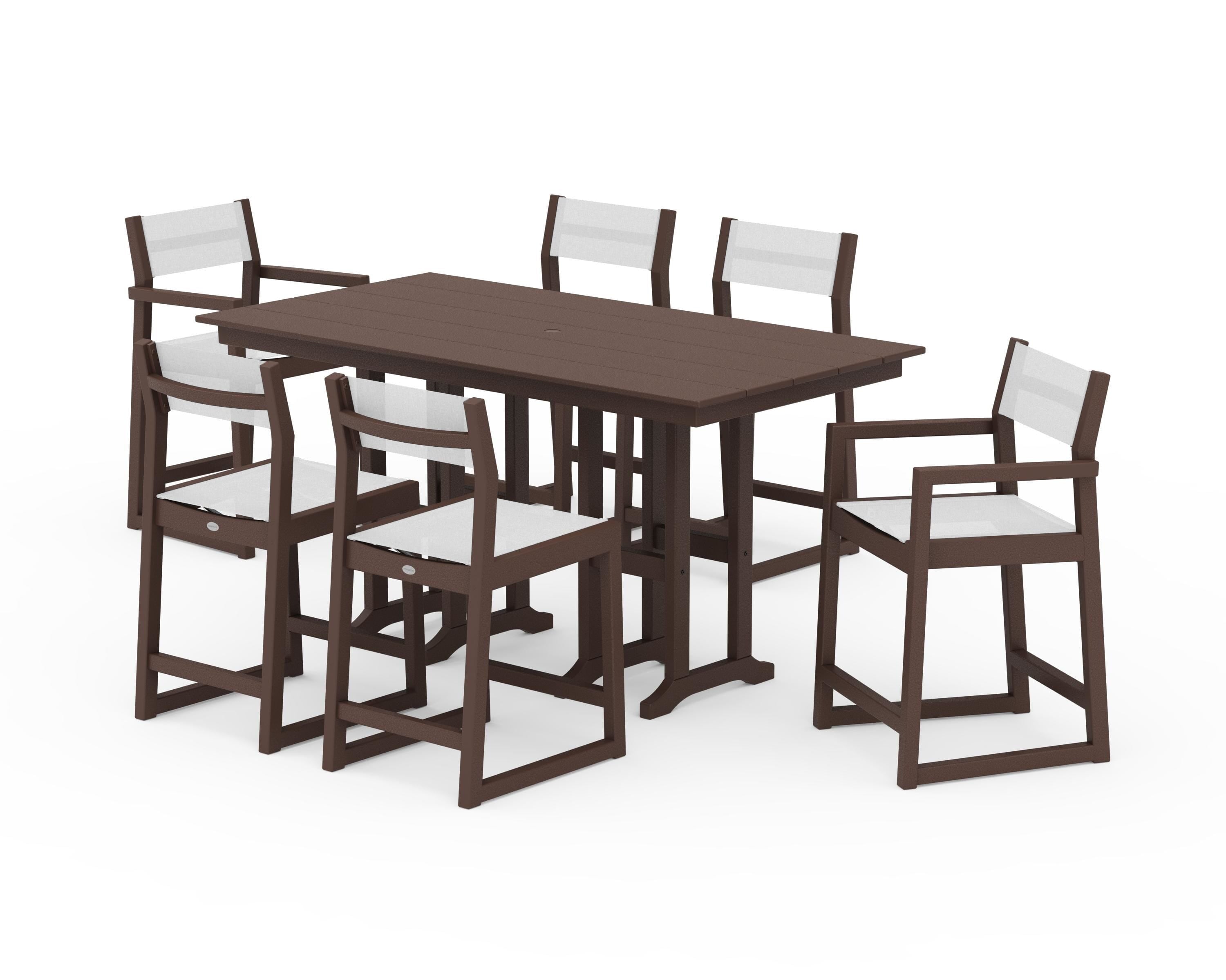 POLYWOOD® EDGE Sling 7-Piece Farmhouse Counter Set in Mahogany / White Sling
