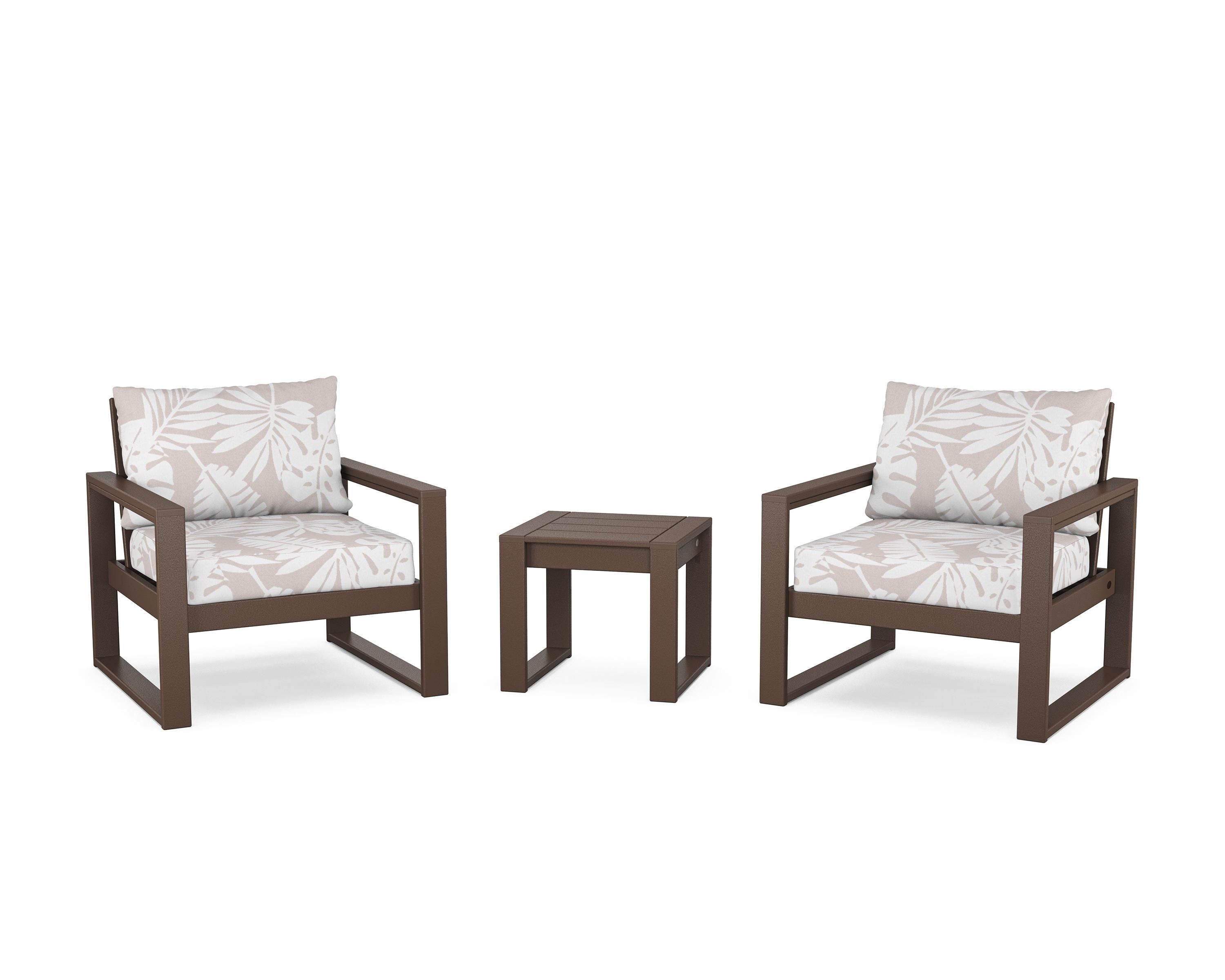 POLYWOOD® EDGE Sectional 3-Piece Deep Seating Set in Mahogany / Leaf Dune Burlap
