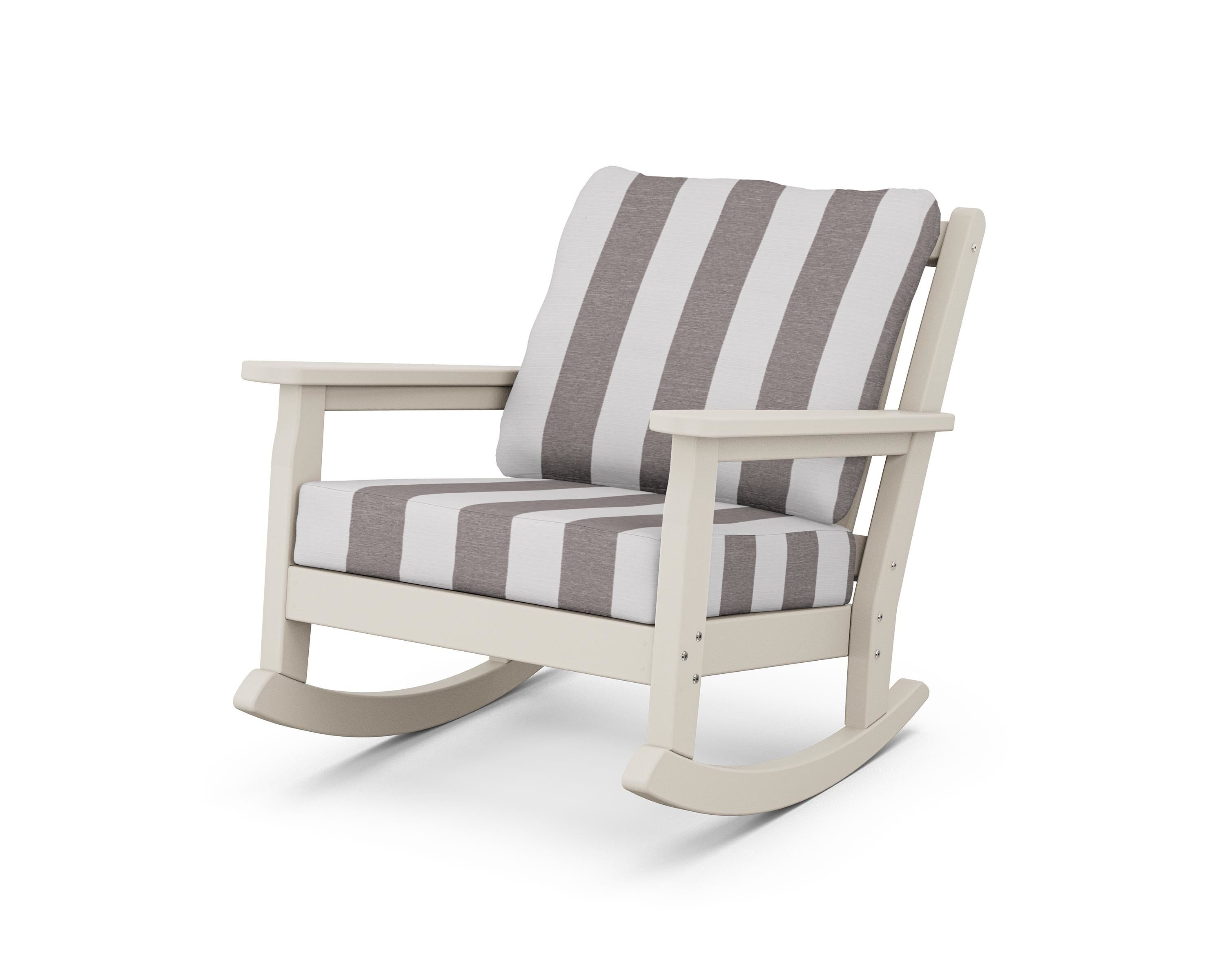 POLYWOOD® Chippendale Deep Seating Rocking Chair in Sand / Cabana Stripe Grey Mist