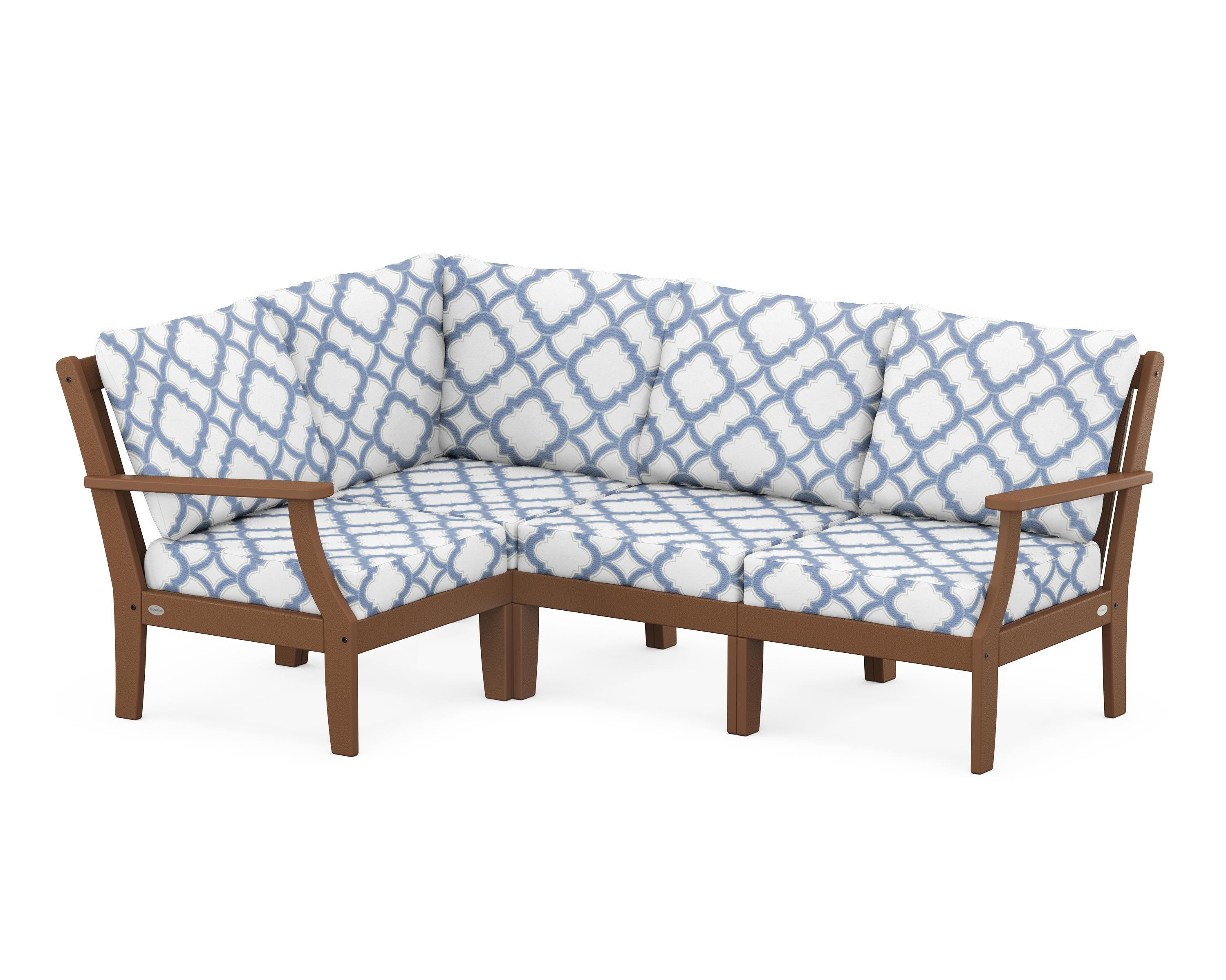 POLYWOOD® Braxton Modular 4-Piece Deep Seating Set in Teak / Trellis Sky Blue