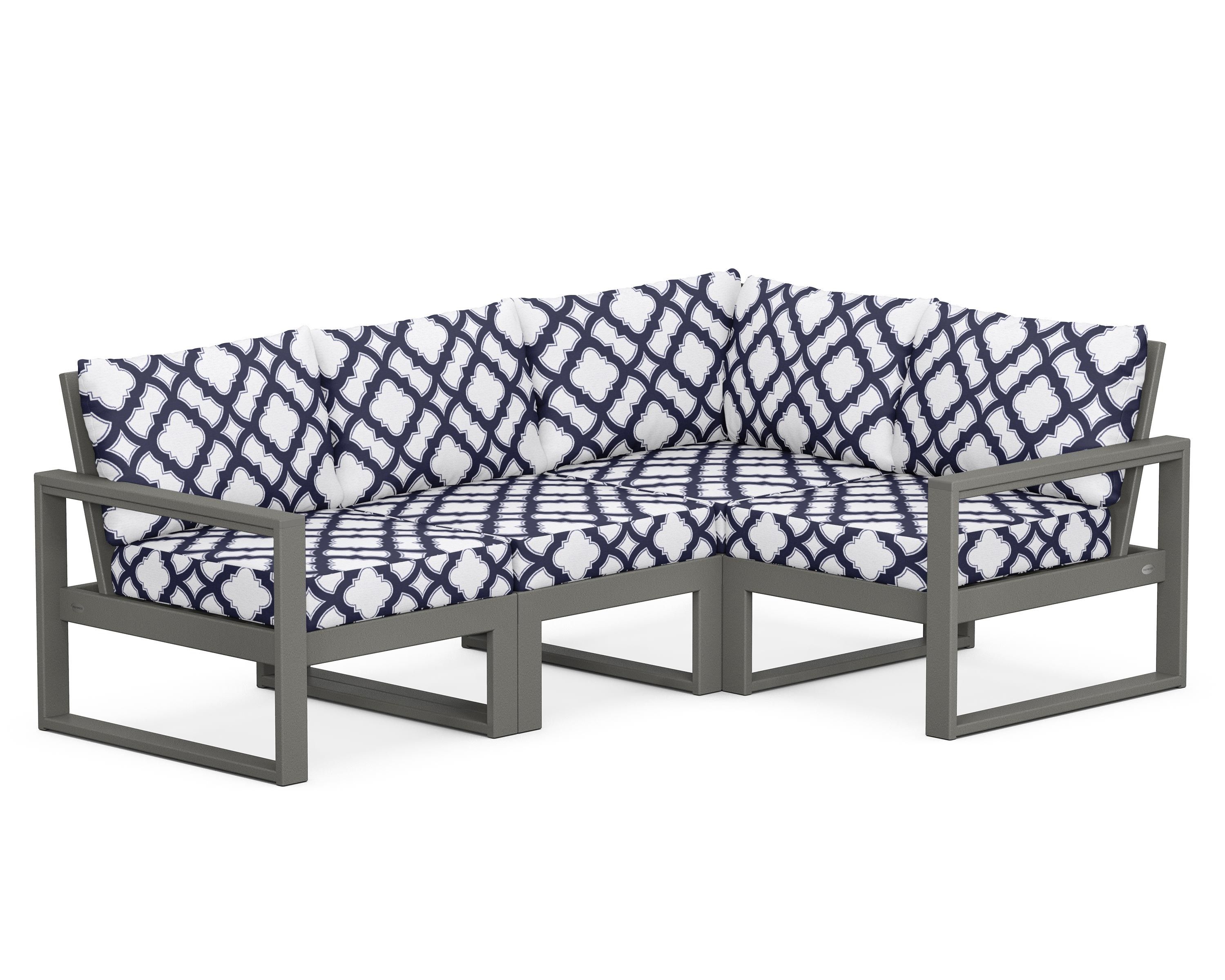 POLYWOOD® EDGE 4-Piece Modular Deep Seating Set in Slate Grey / Trellis Navy