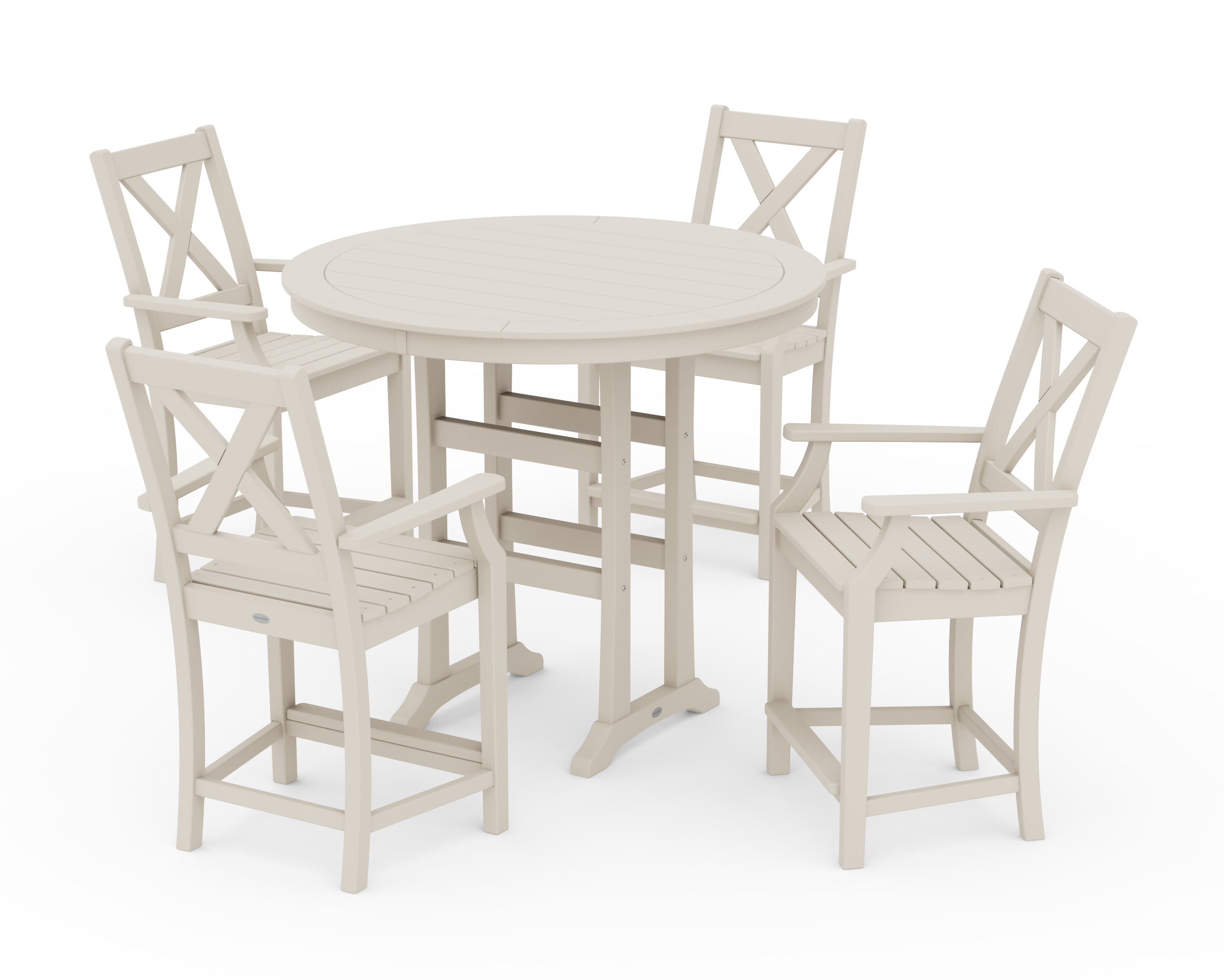 POLYWOOD® Braxton 5-Piece Nautical Trestle Arm Chair Counter Set in Sand