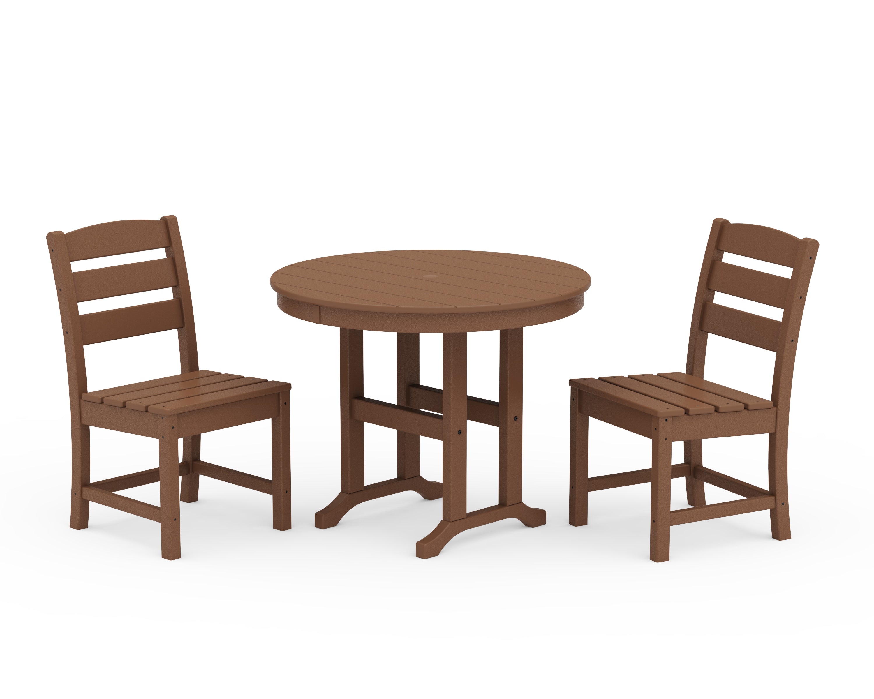 POLYWOOD® Lakeside Side Chair 3-Piece Round Dining Set in Teak