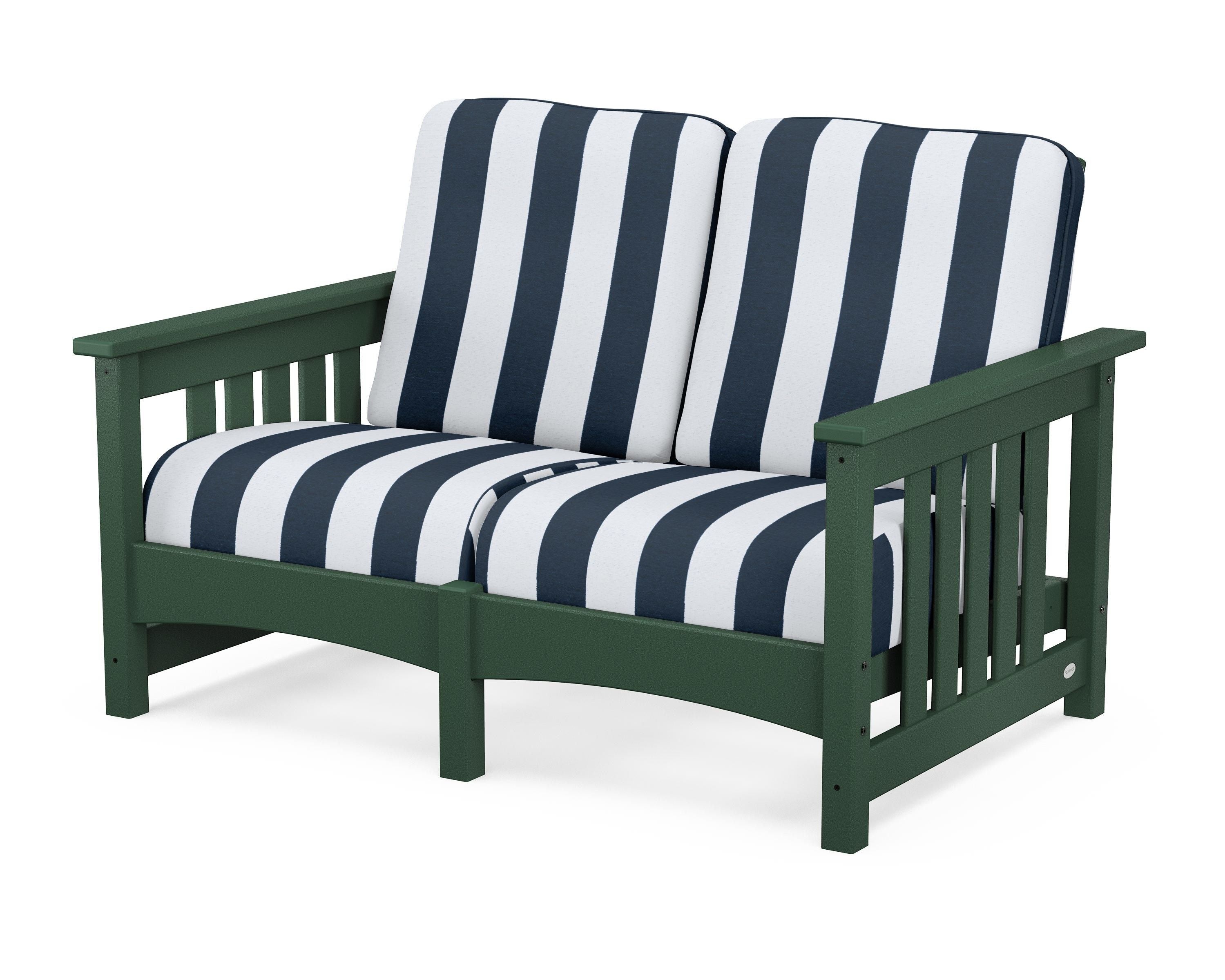 POLYWOOD® Club Mission Loveseat in Green / Cabana Stripe Marine Indigo