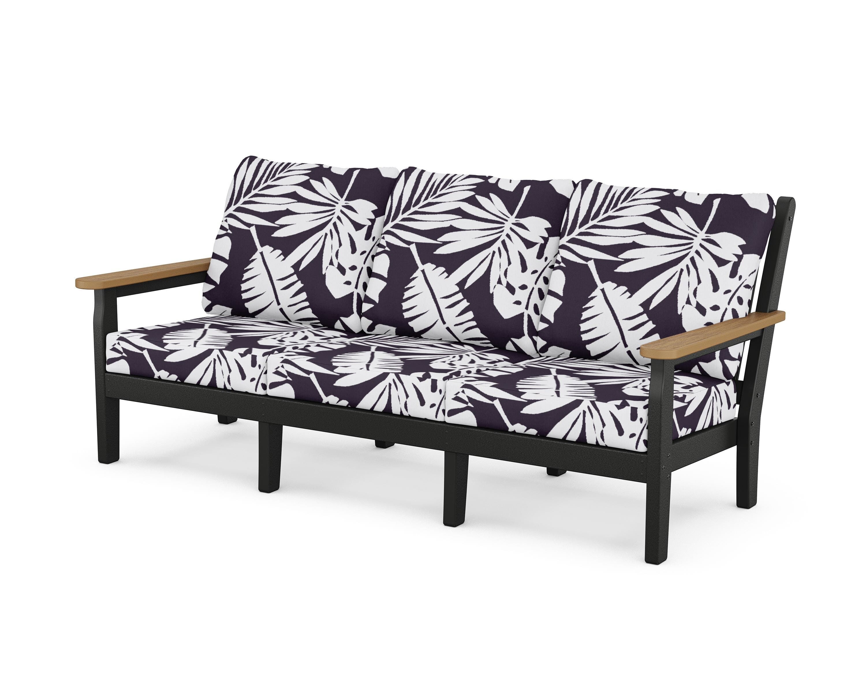 POLYWOOD® Chippendale Deep Seating Sofa in Black / Natural / Leaf Navy