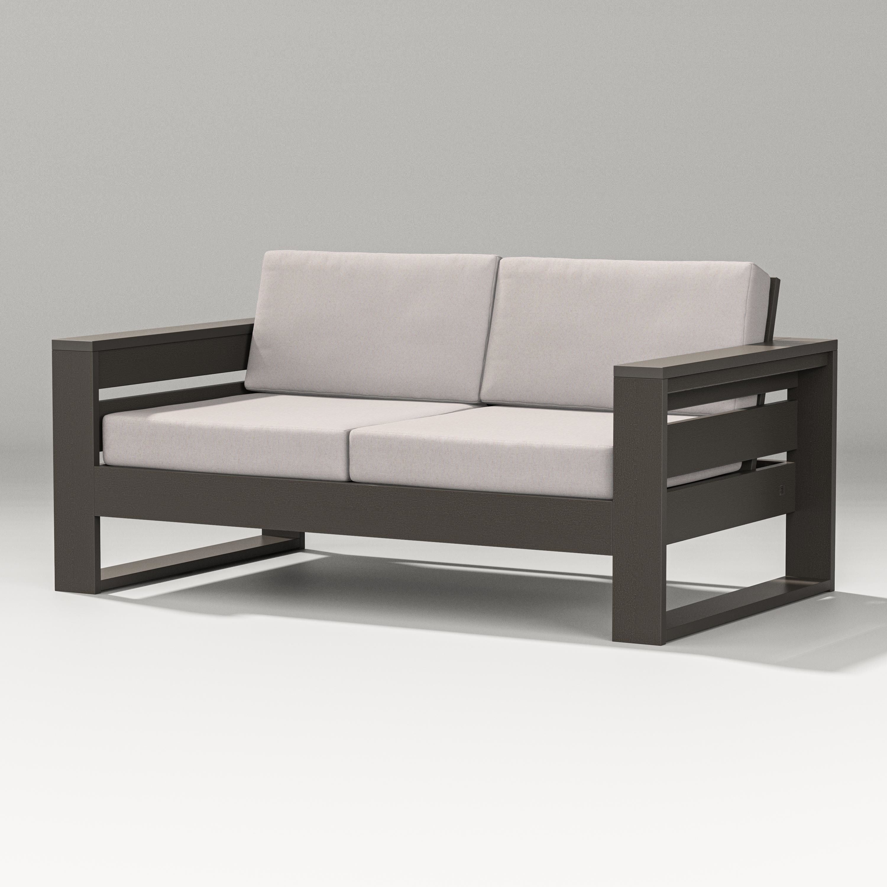 PW Designer Series Latitude Loveseat in Vintage Coffee / Dune Burlap