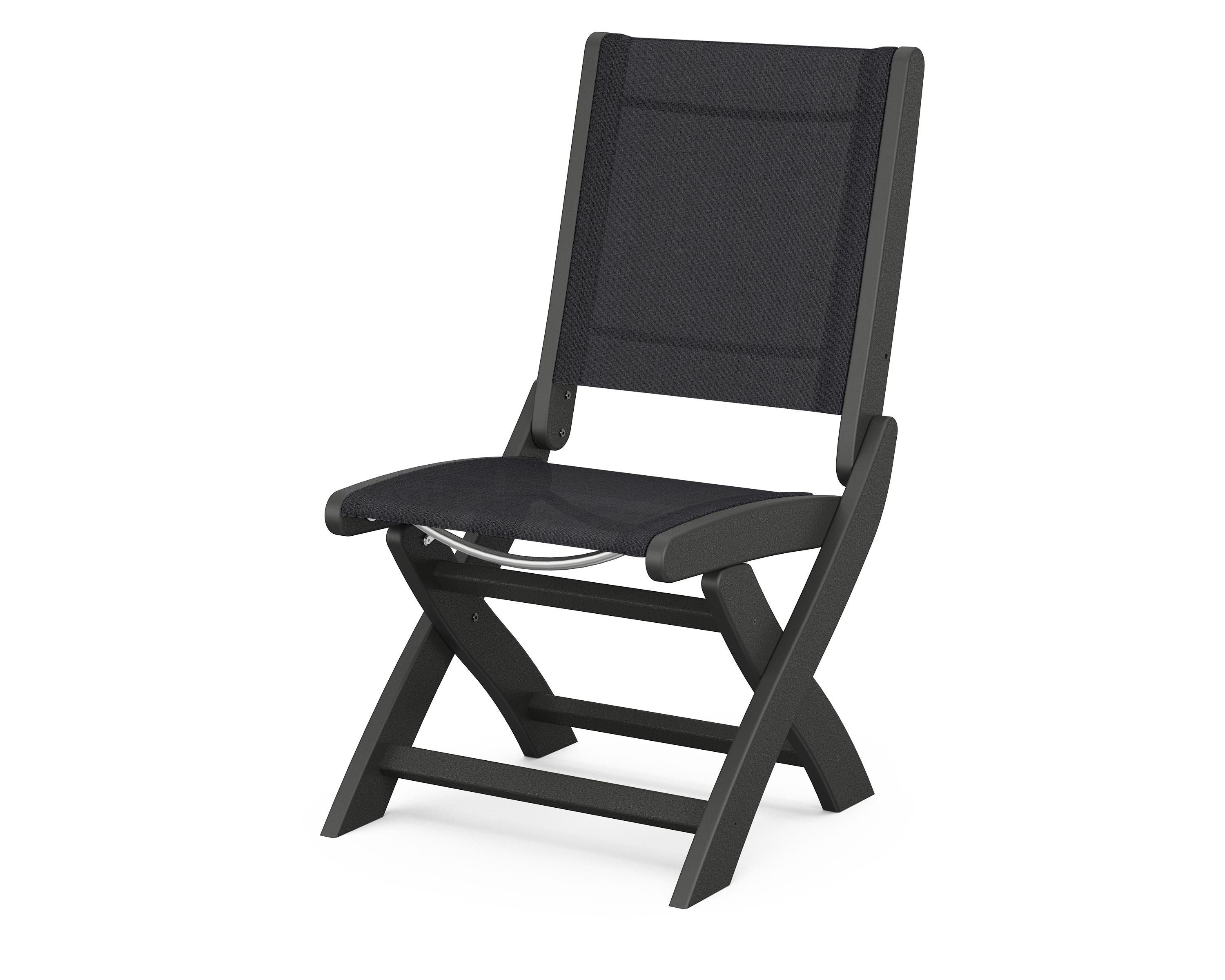 POLYWOOD® Coastal Folding Side Chair in Black / Black Sling