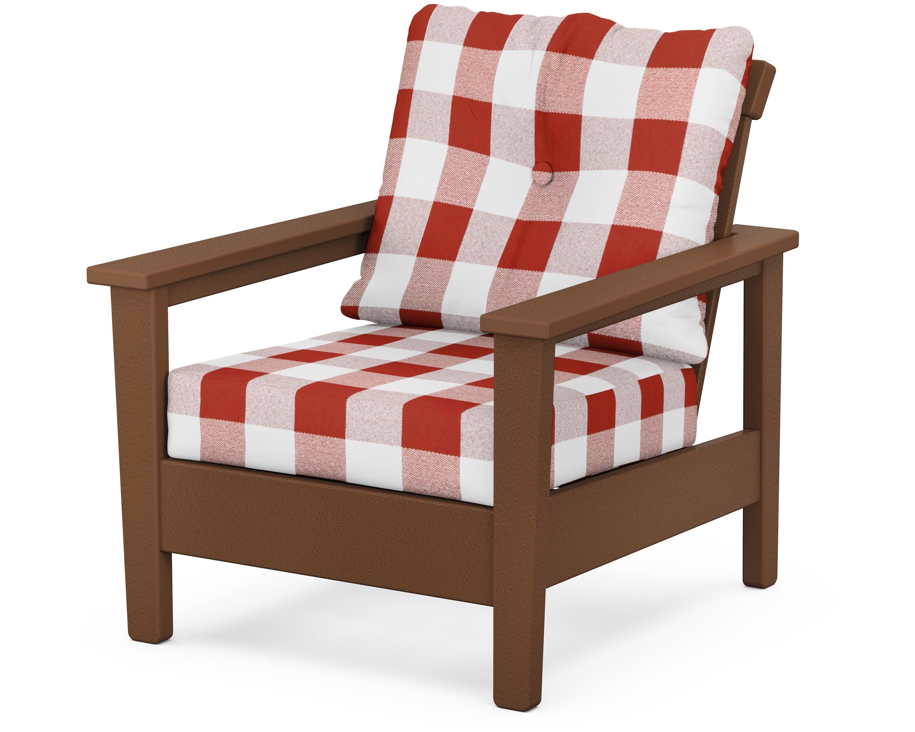 POLYWOOD® Prescott Deep Seating Chair in Teak / Buffalo Plaid Crimson