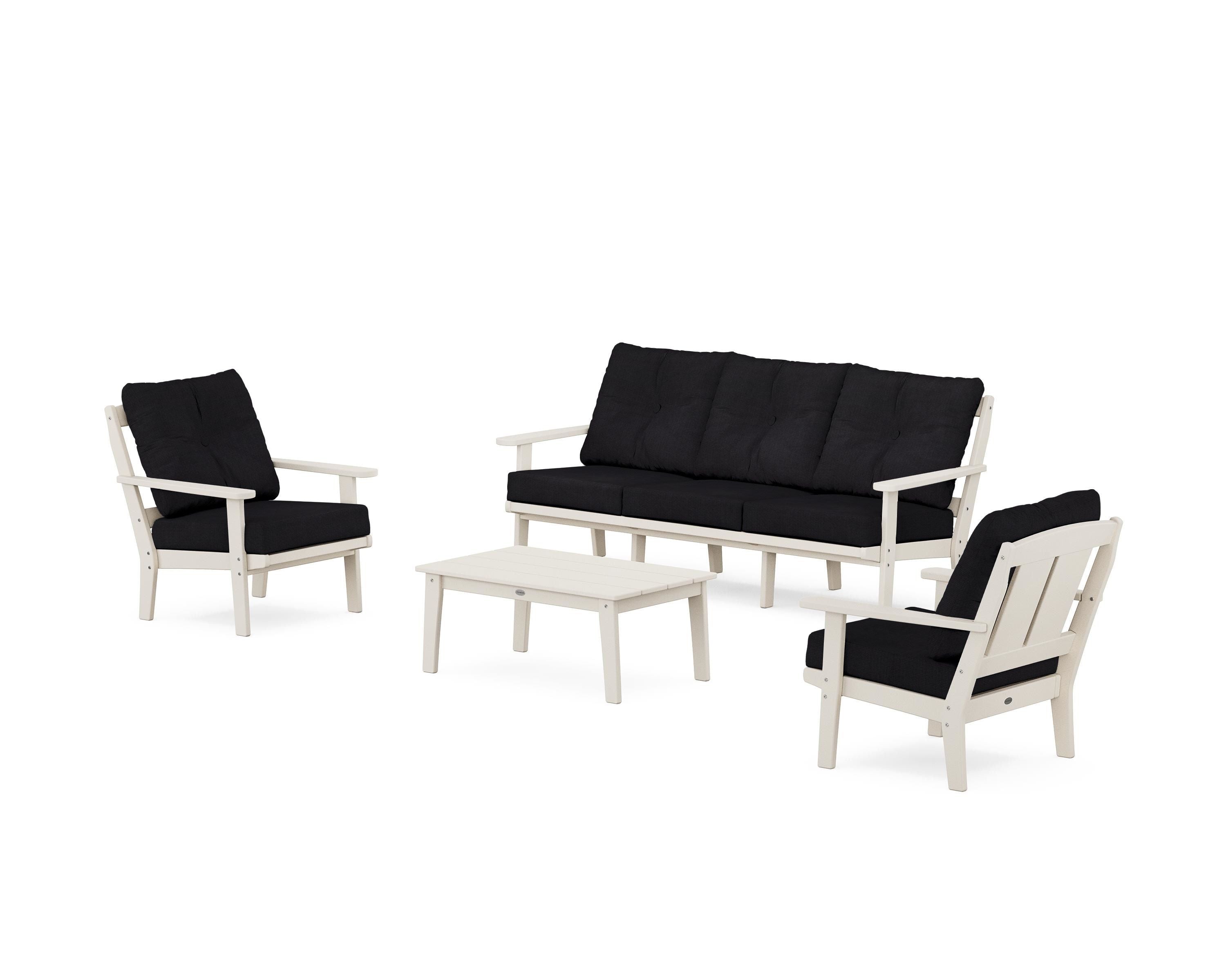 POLYWOOD® Mission 4-Piece Deep Seating Set with Sofa in Sand / Midnight Linen