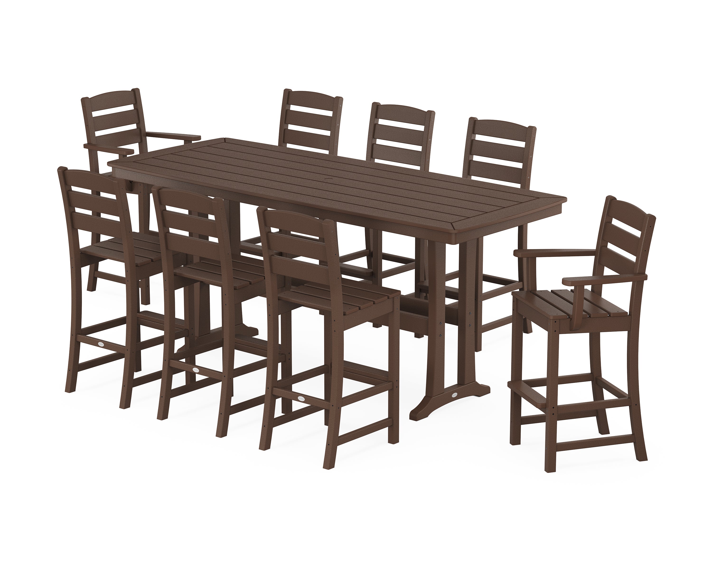 POLYWOOD® Lakeside 9-Piece Bar Set with Trestle Legs in Mahogany
