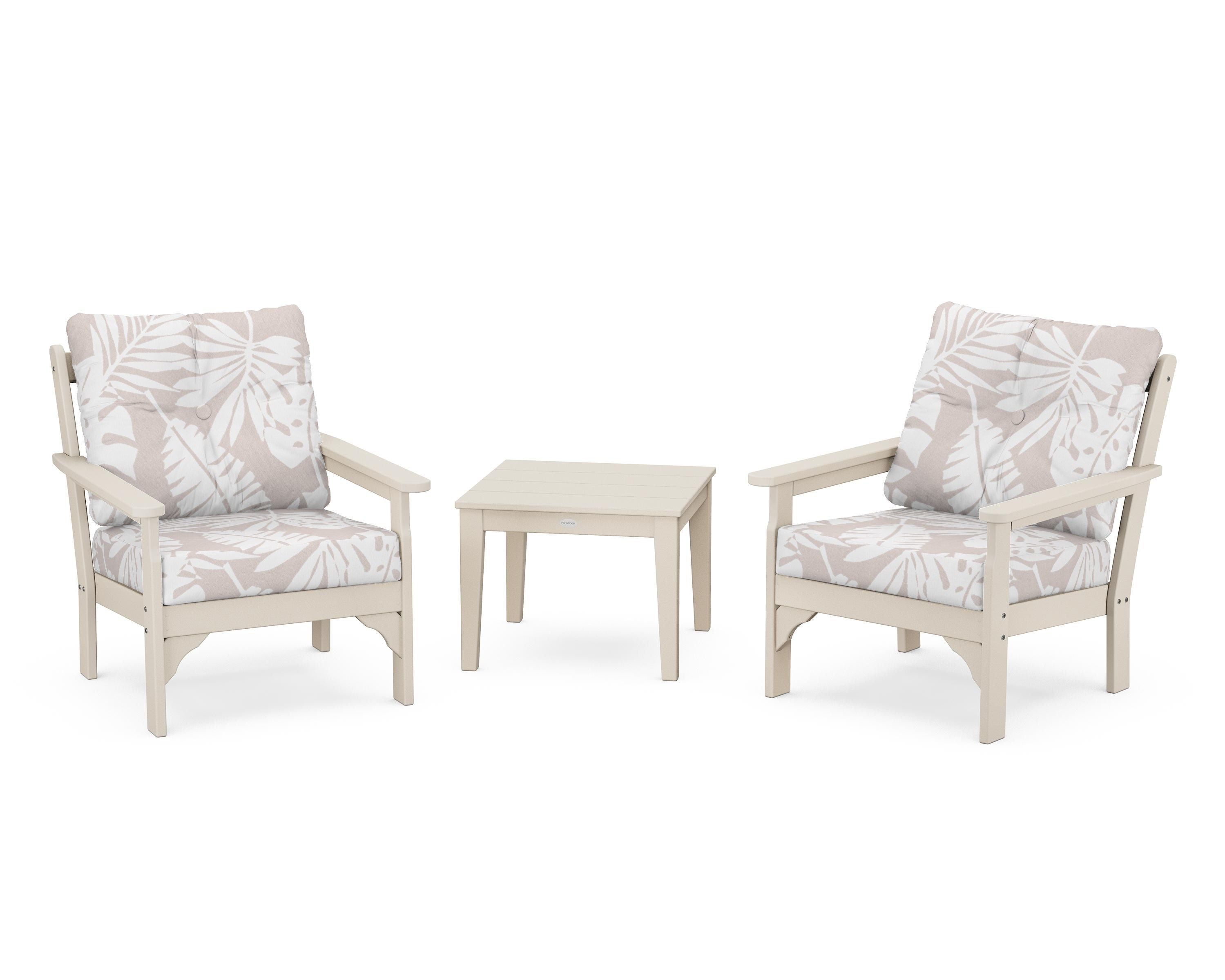POLYWOOD® Vineyard 3-Piece Deep Seating Set in Sand / Leaf Dune Burlap