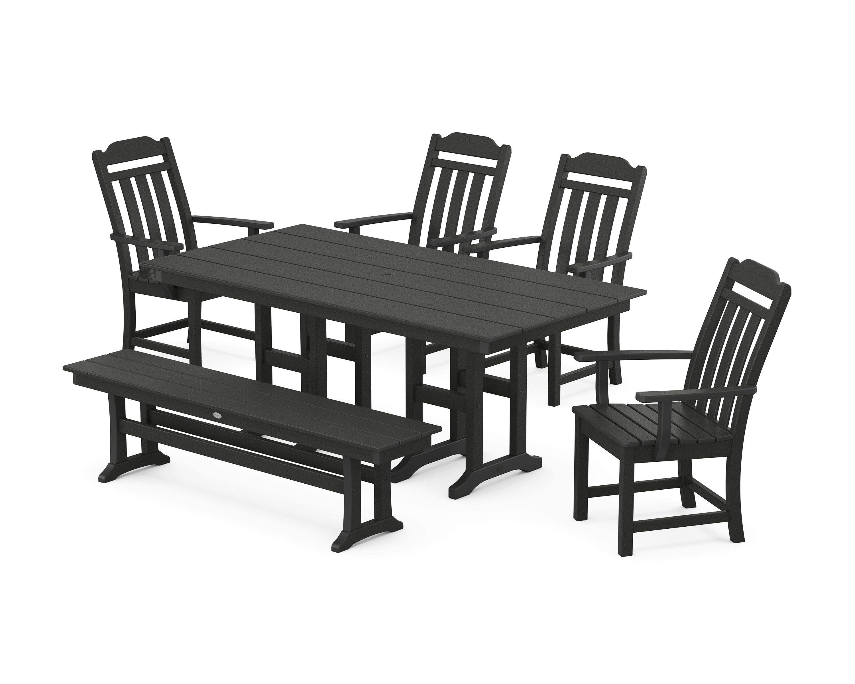 Country Living Cottage 6-Piece Farmhouse Dining Set with Bench in Black