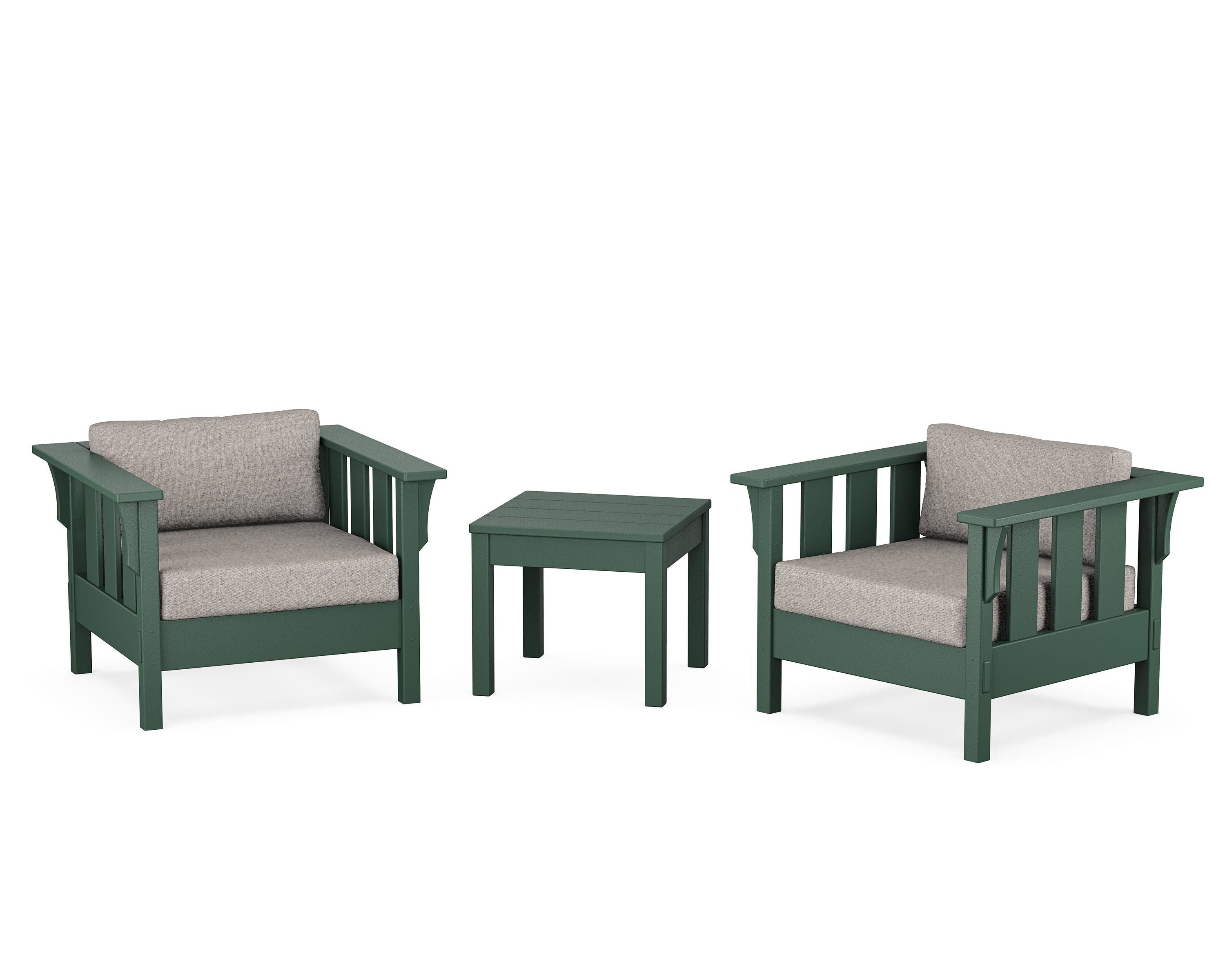 Martha Stewart by POLYWOOD® Acadia 3-Piece Deep Seating Set in Green / Weathered Tweed