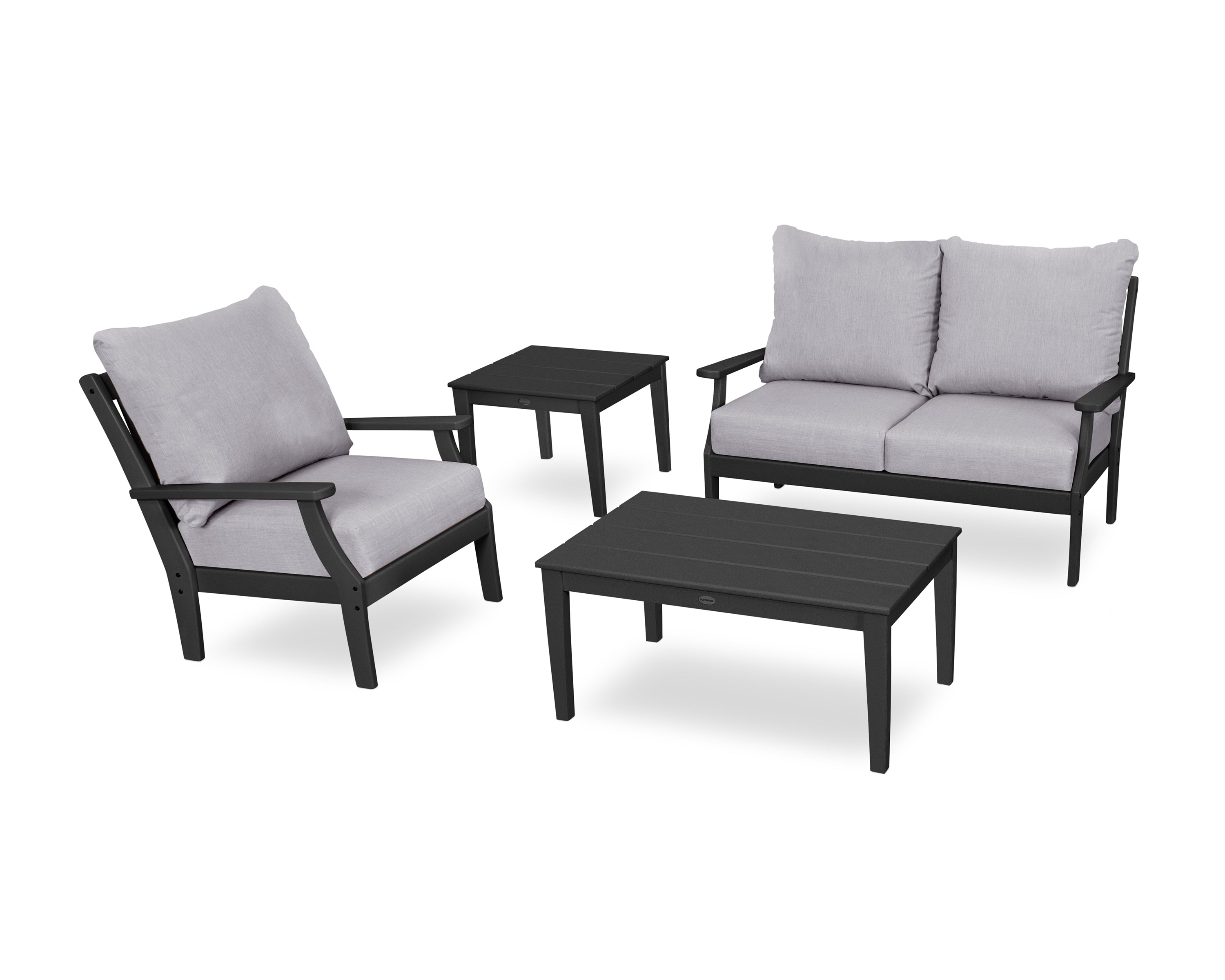 POLYWOOD® Braxton 4-Piece Deep Seating Set in Black / Granite