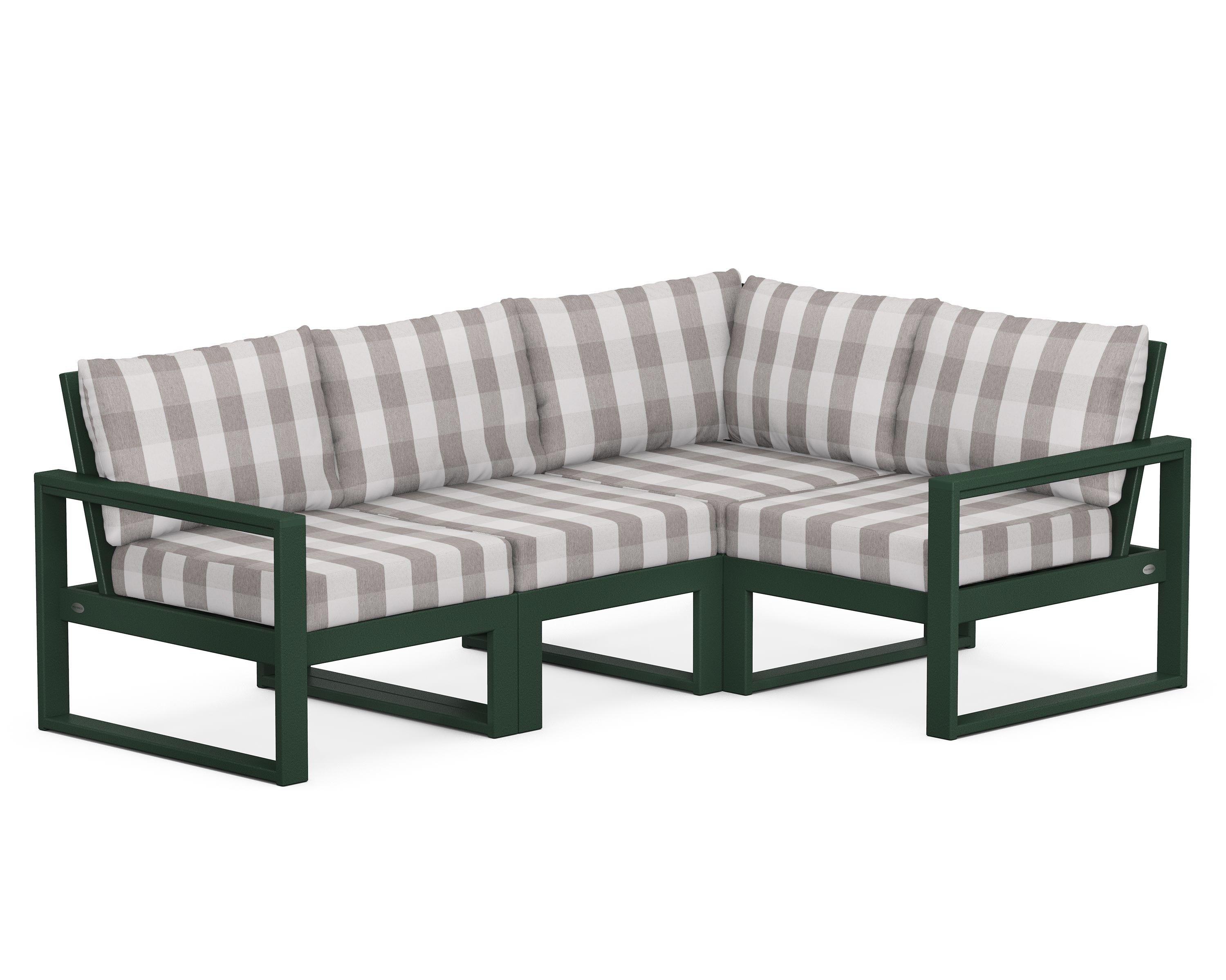 POLYWOOD® EDGE 4-Piece Modular Deep Seating Set in Green / Buffalo Plaid Grey Mist