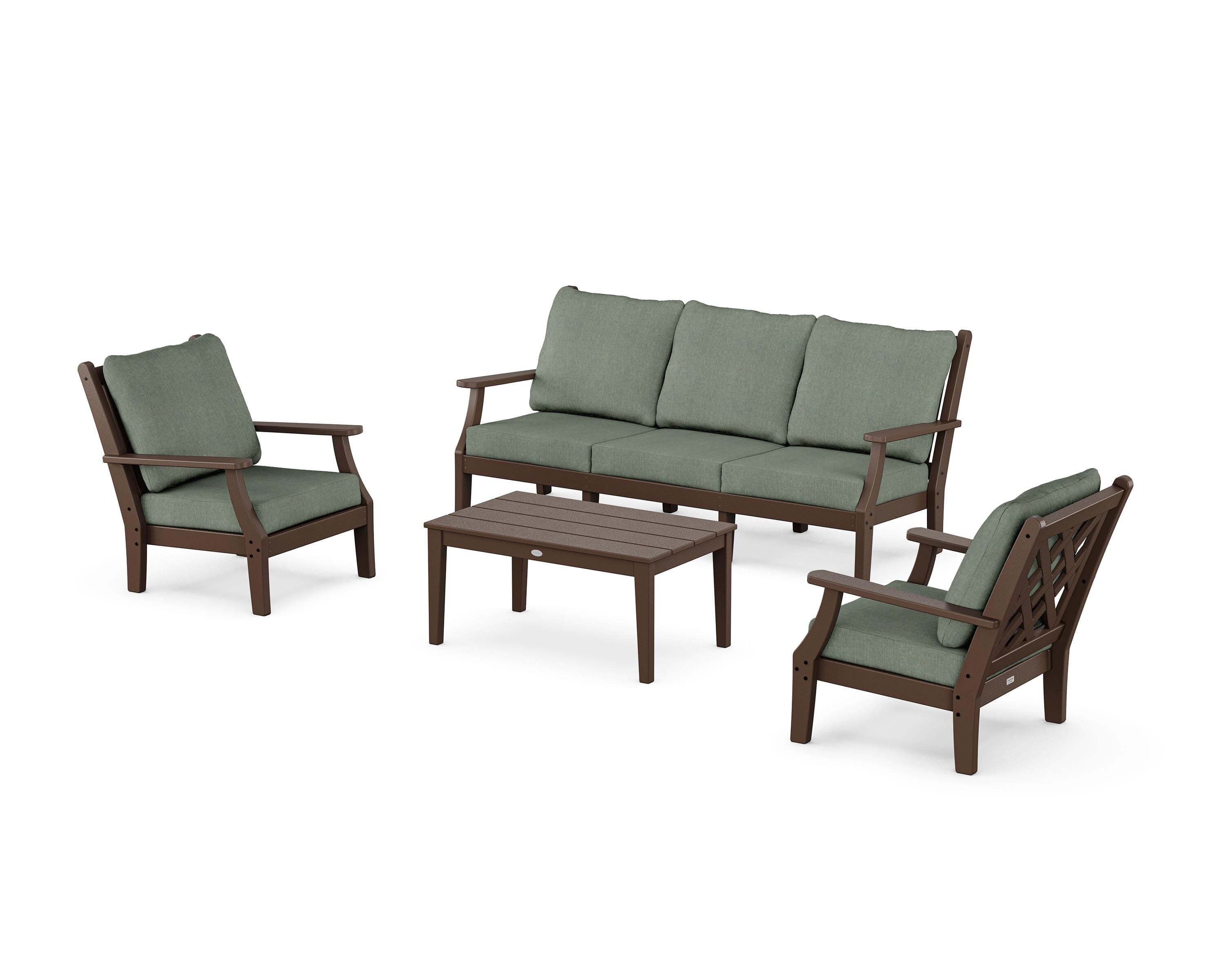 Country Living Wovendale 4-Piece Deep Seating Set with Sofa in Mahogany / Cast Sage