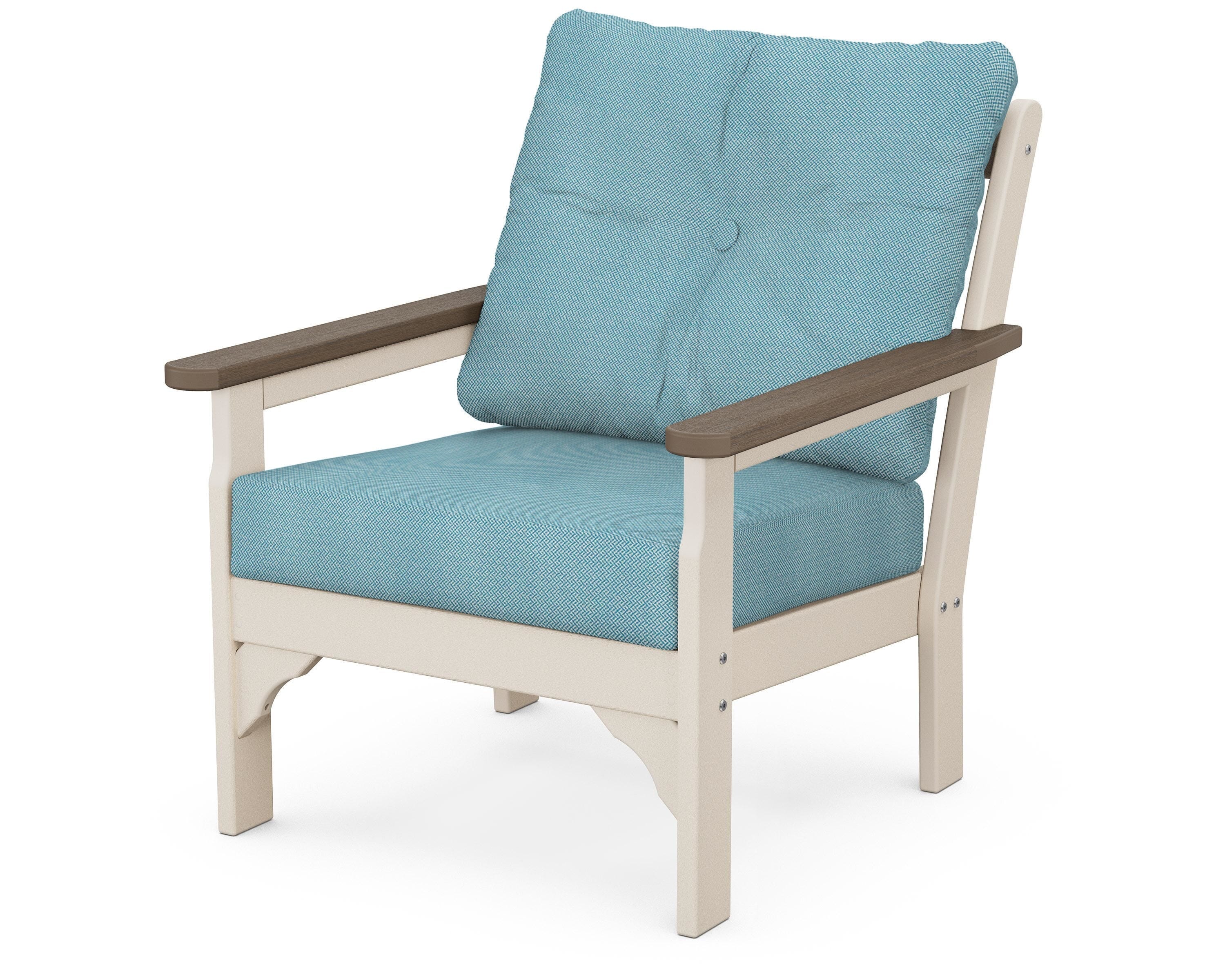 POLYWOOD® Vineyard Deep Seating Chair in Sand / Kona / Lattice Sky Blue