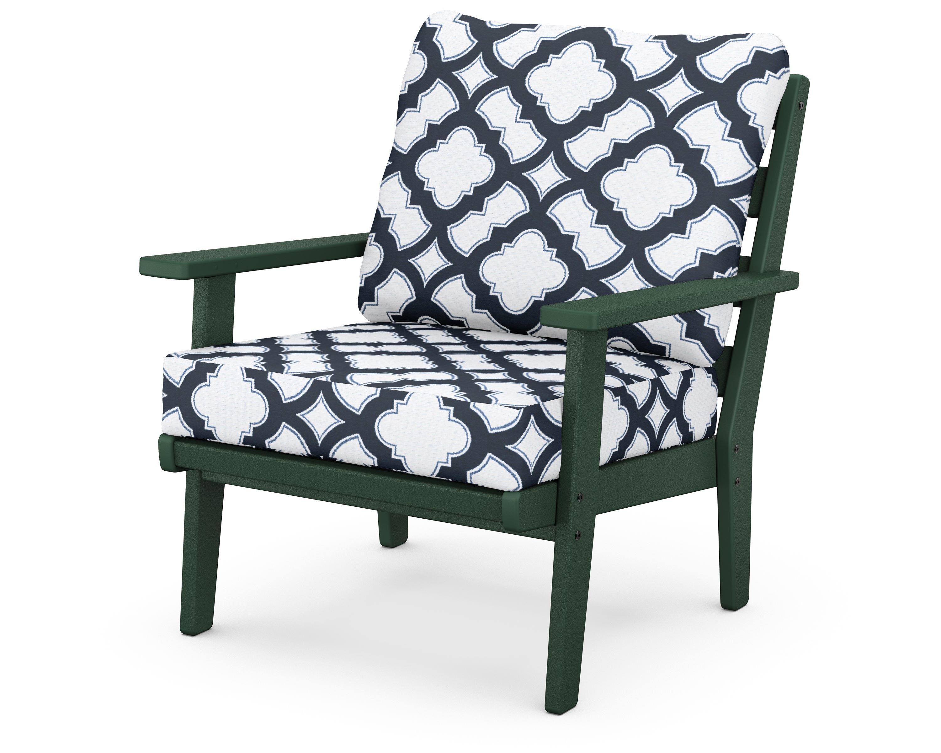 POLYWOOD® Grant Park Deep Seating Chair in Green / Trellis Marine Indigo