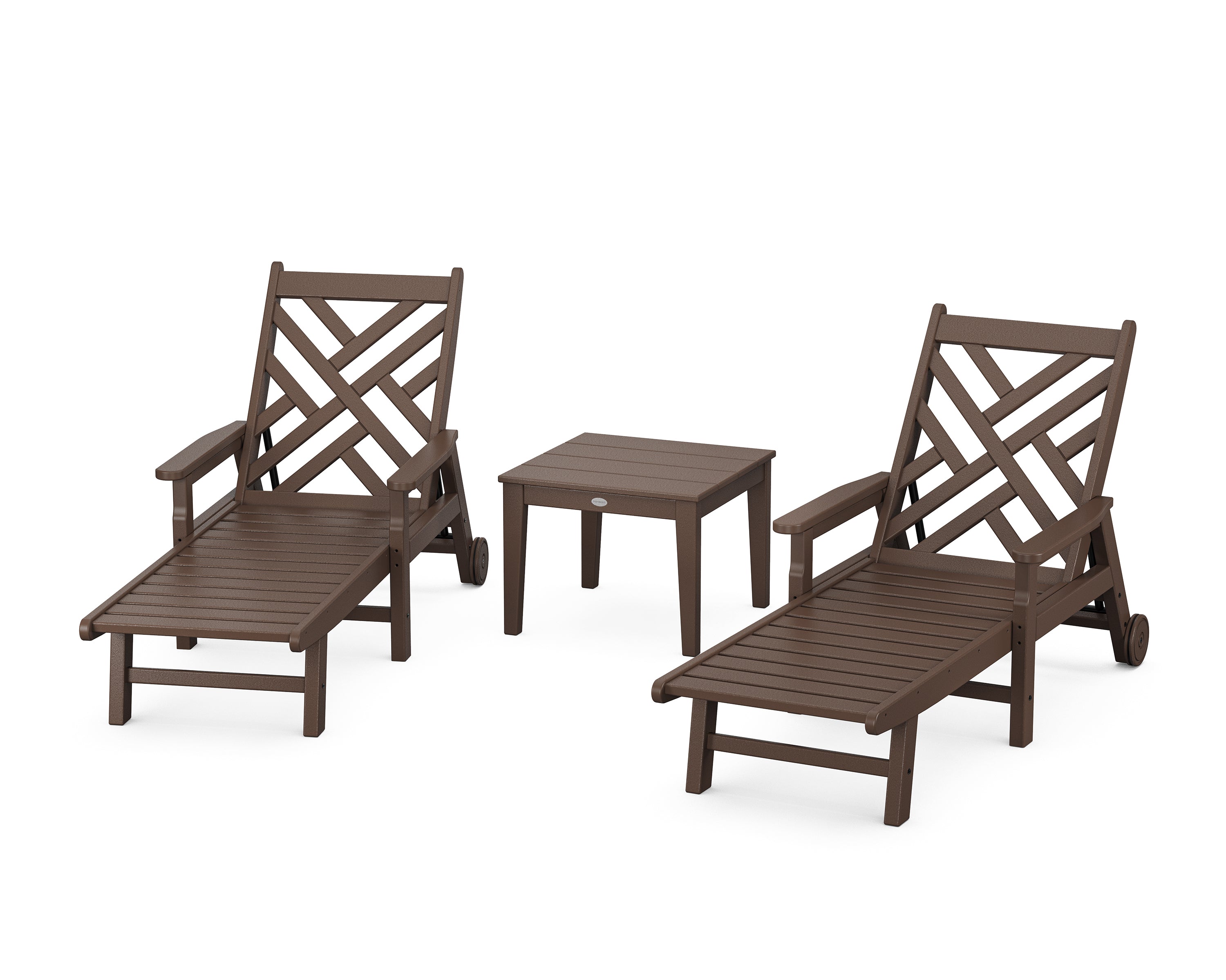 POLYWOOD® Chippendale 3-Piece Chaise Set with Arms and Wheels in Mahogany