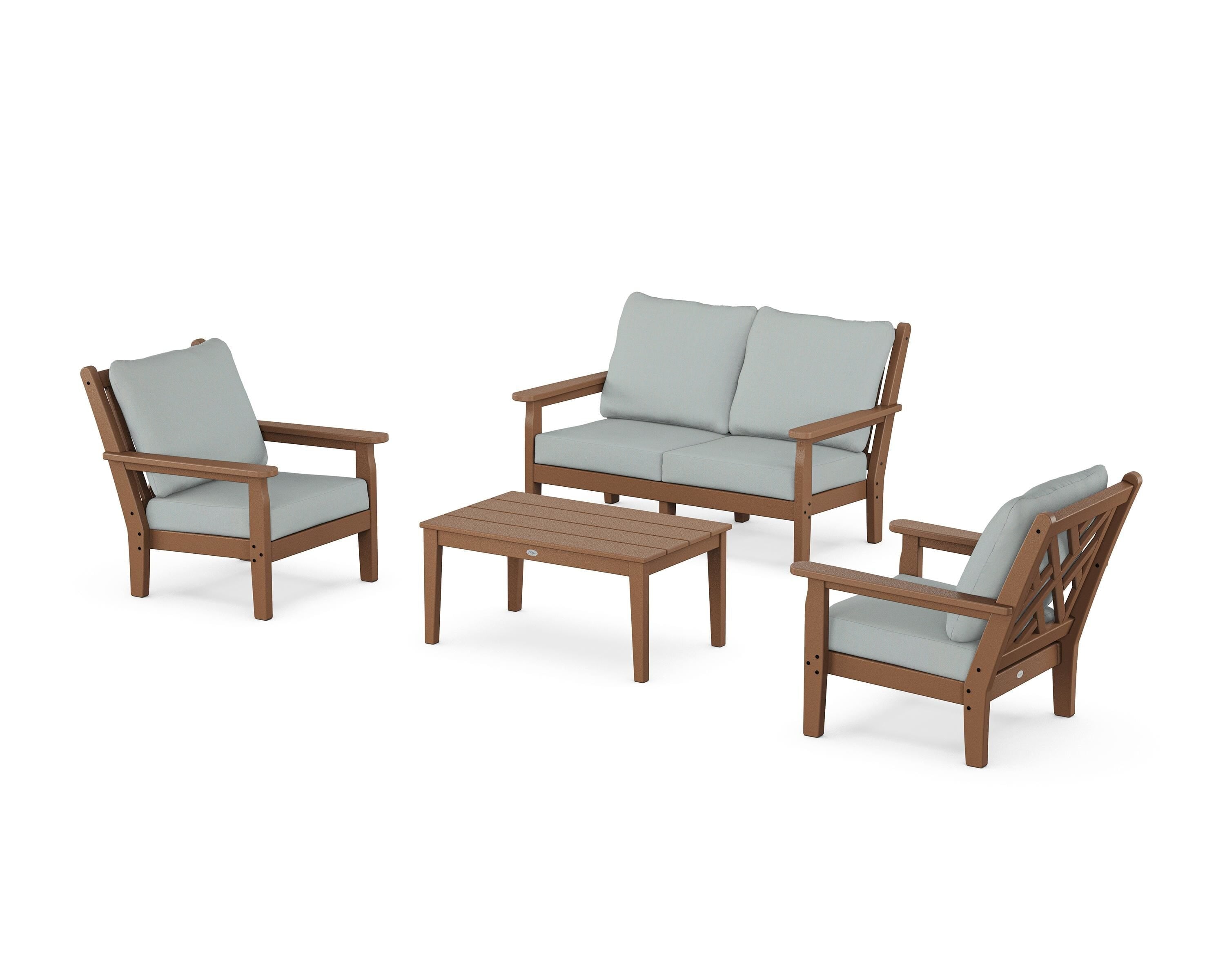 POLYWOOD® Chippendale 4-Piece Deep Seating Set with Loveseat in Teak / Spa