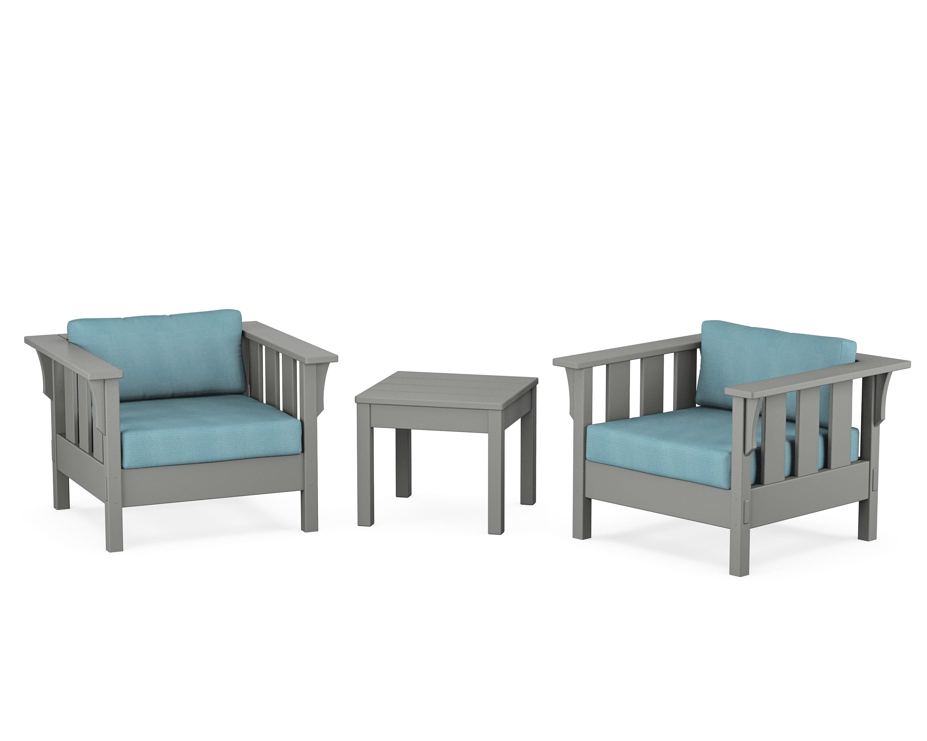 Martha Stewart by POLYWOOD® Acadia 3-Piece Deep Seating Set in Slate Grey / Lattice Sky Blue