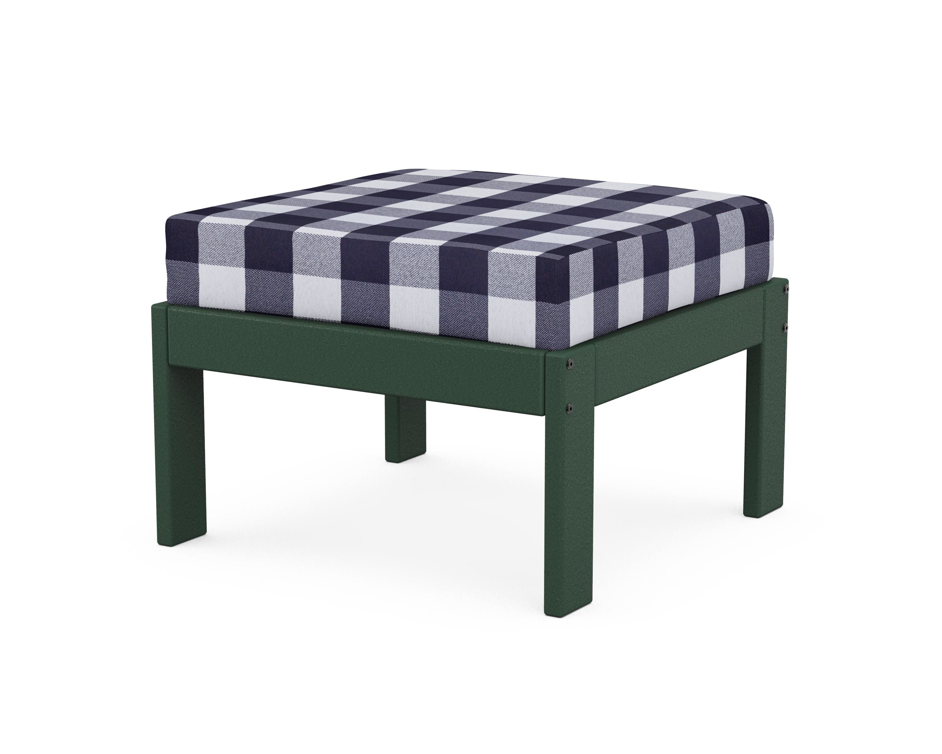 POLYWOOD® Vineyard Modular Ottoman in Green / Buffalo Plaid Navy