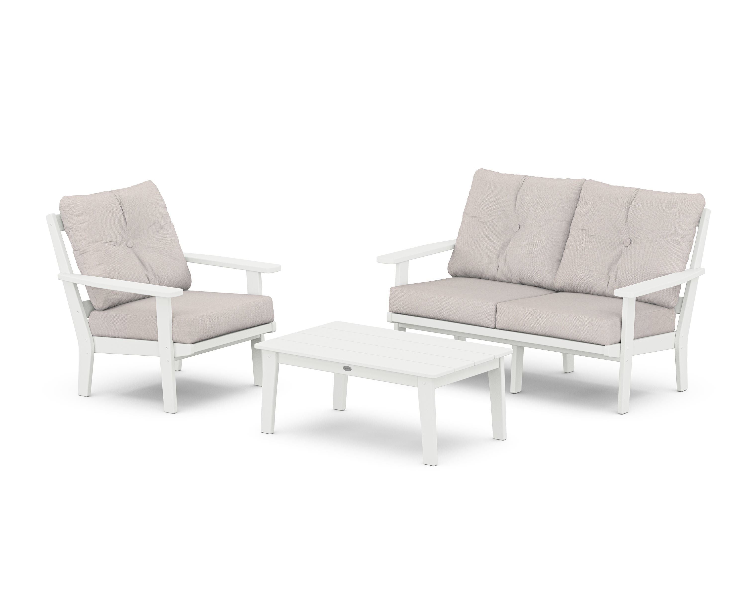 POLYWOOD® Oxford 3-Piece Deep Seating Set with Loveseat in White / Dune Burlap
