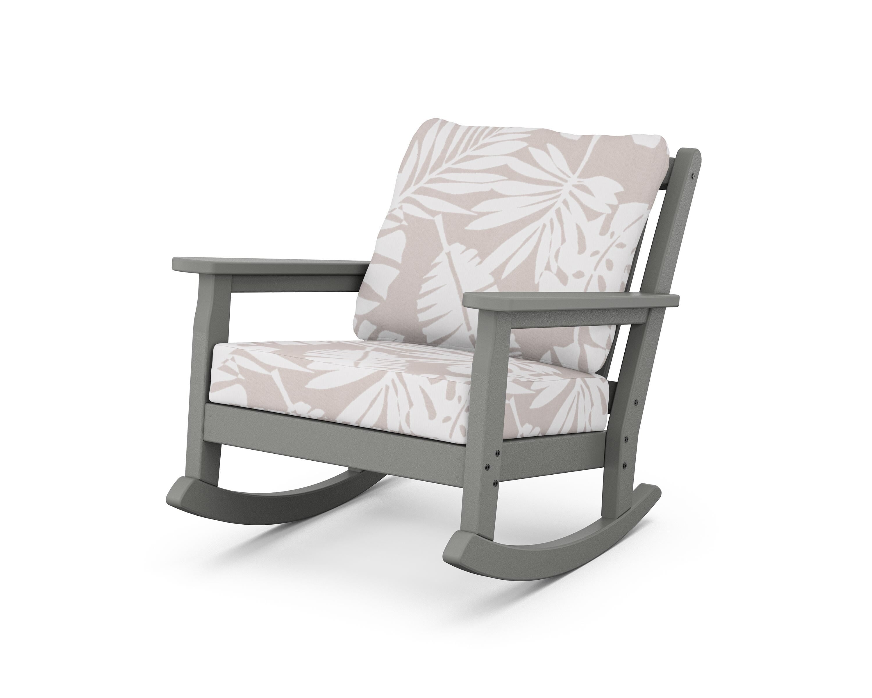 POLYWOOD® Chippendale Deep Seating Rocking Chair in Slate Grey / Leaf Dune Burlap