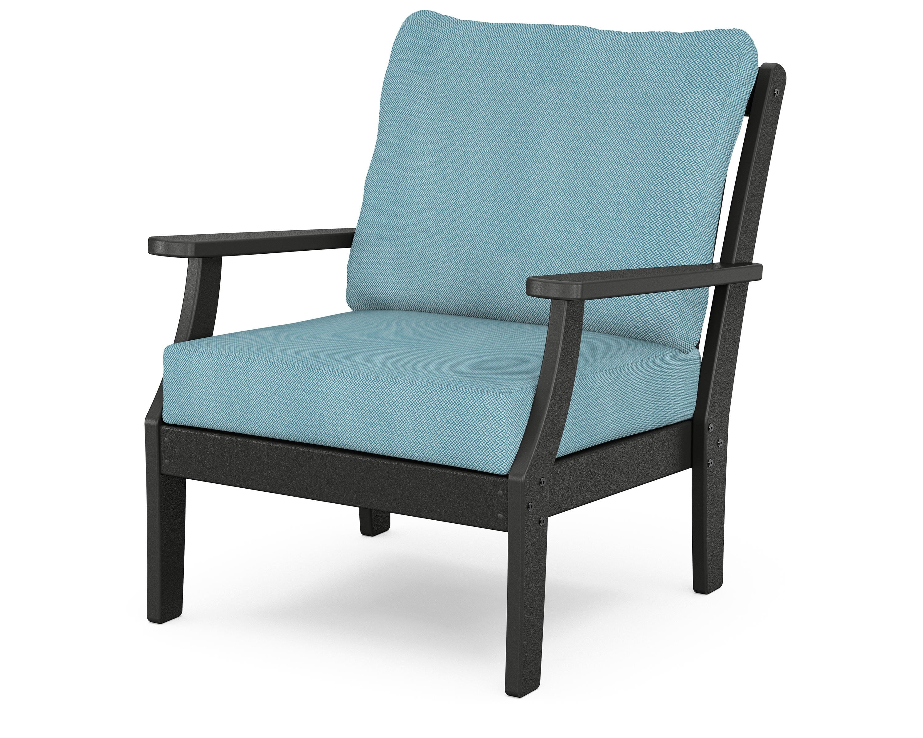 POLYWOOD® Braxton Deep Seating Chair in Black / Lattice Sky Blue