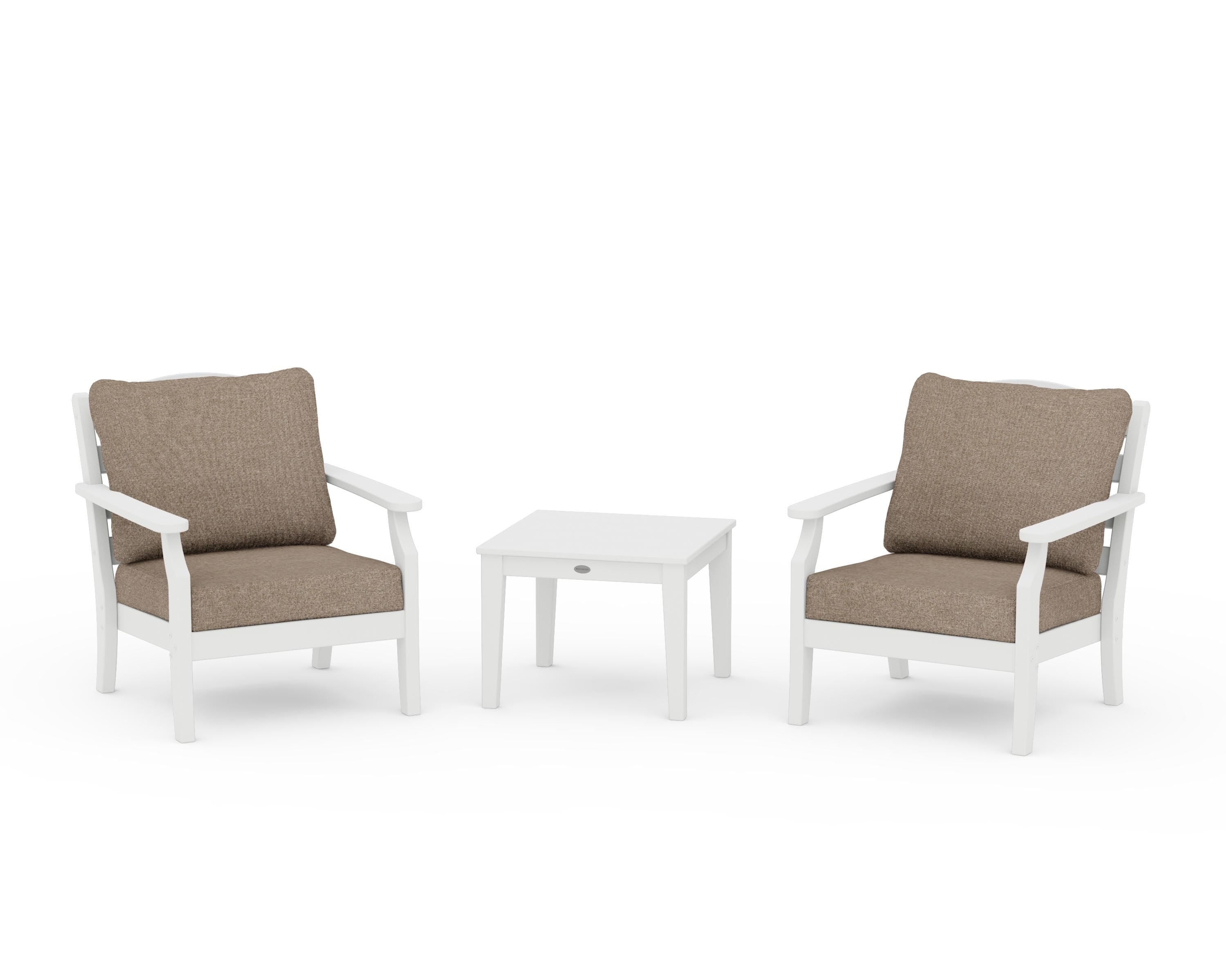 Draper James™ by POLYWOOD® Savannah 3-Piece Deep Seating Set in White / Spiced Burlap