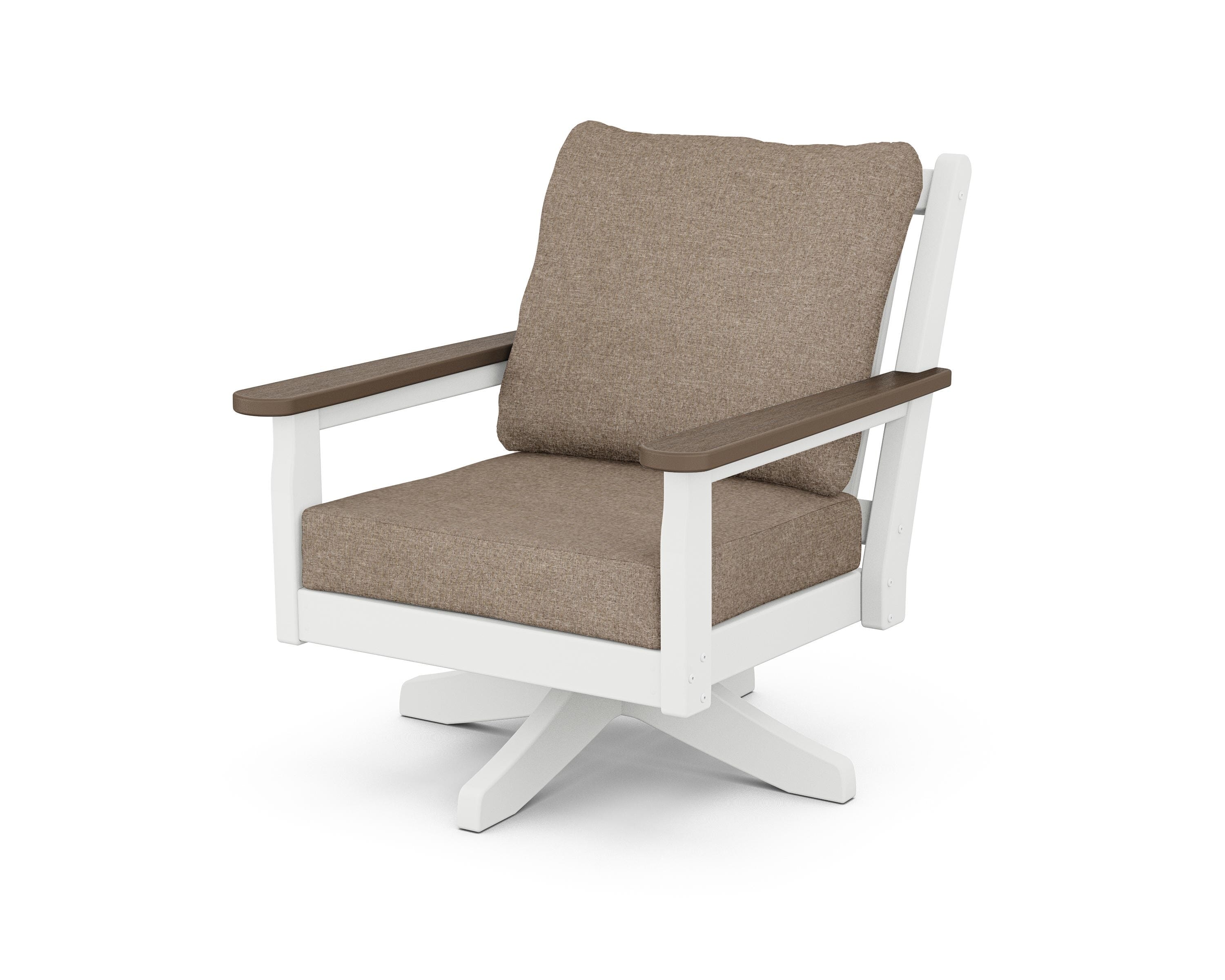 POLYWOOD® Chippendale Deep Seating Swivel Chair in White / Kona / Spiced Burlap