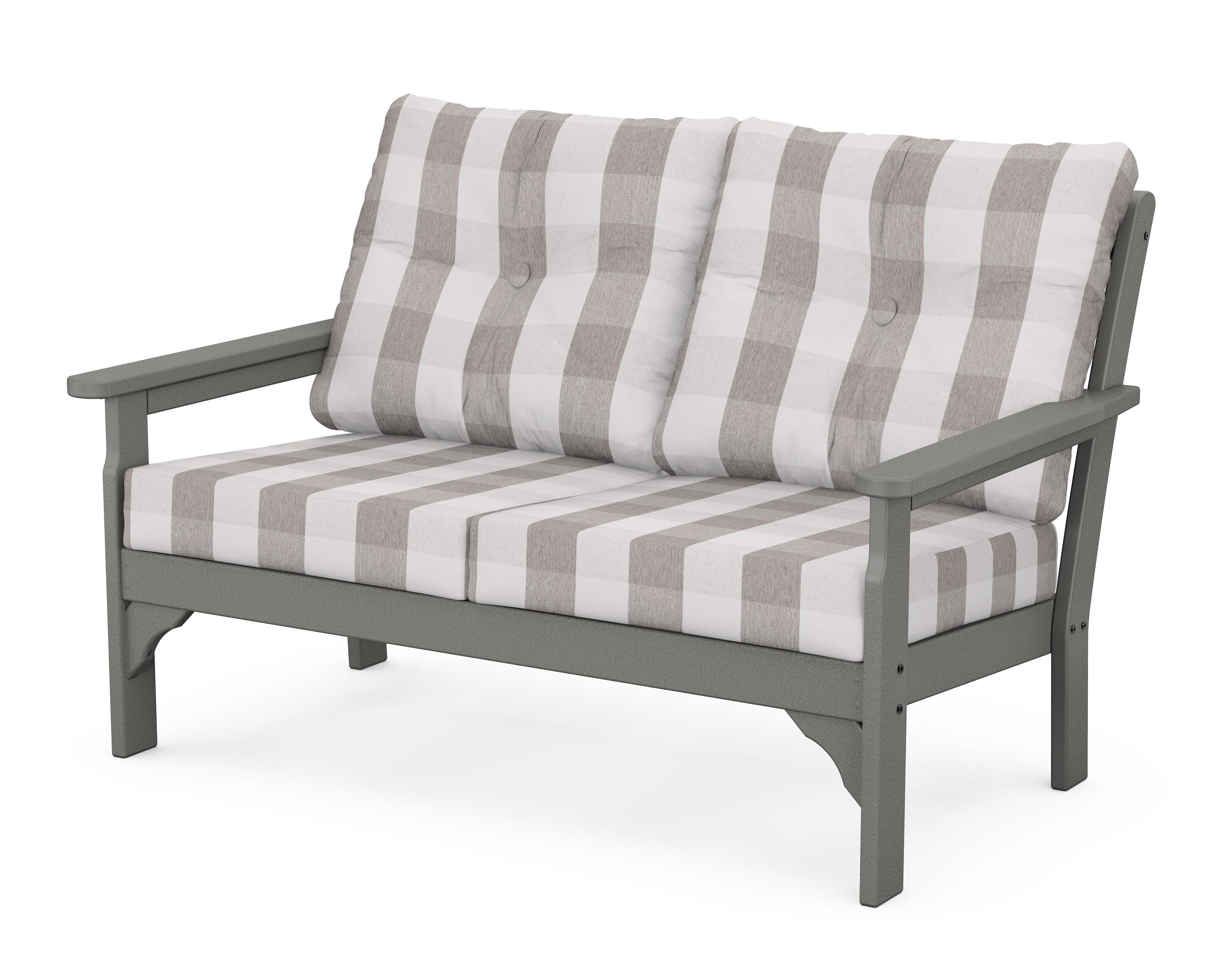 POLYWOOD® Vineyard Deep Seating Loveseat in Slate Grey / Buffalo Plaid Grey Mist
