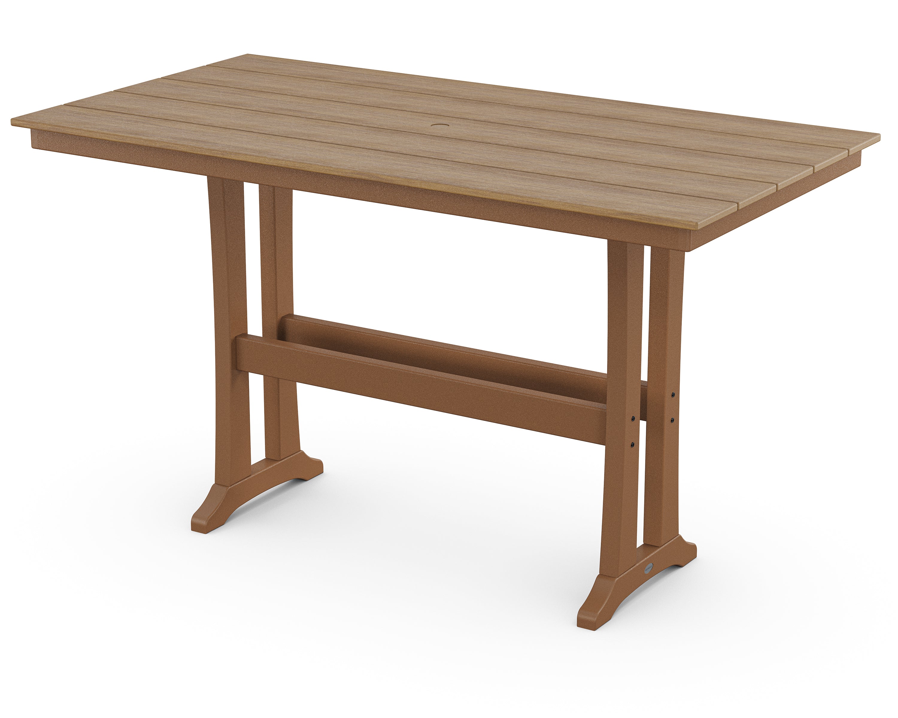 POLYWOOD® Farmhouse Trestle 37" x 72" Bar Table in Teak / Natural