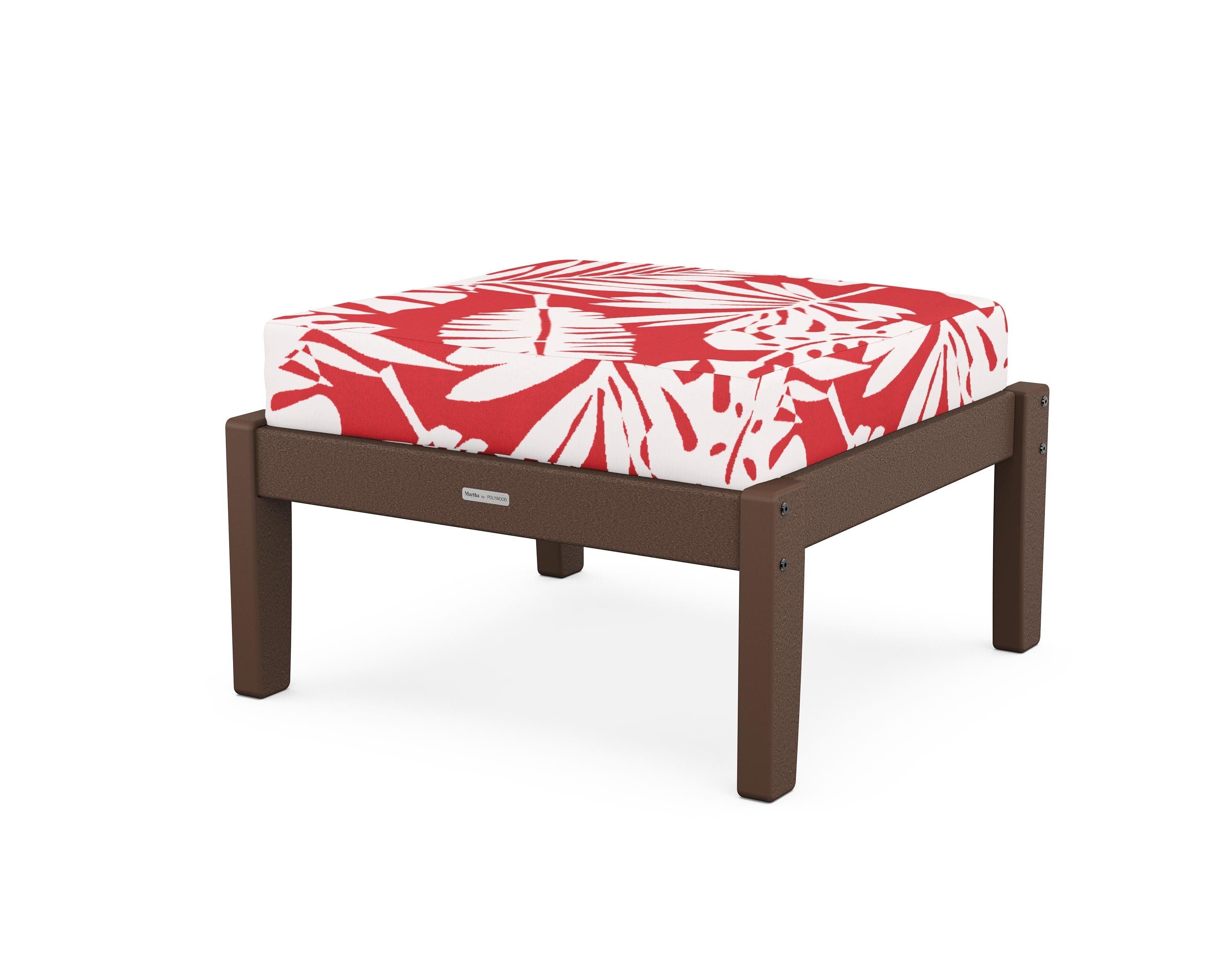 Martha Stewart by POLYWOOD® Chinoiserie Deep Seating Ottoman in Mahogany / Leaf Crimson