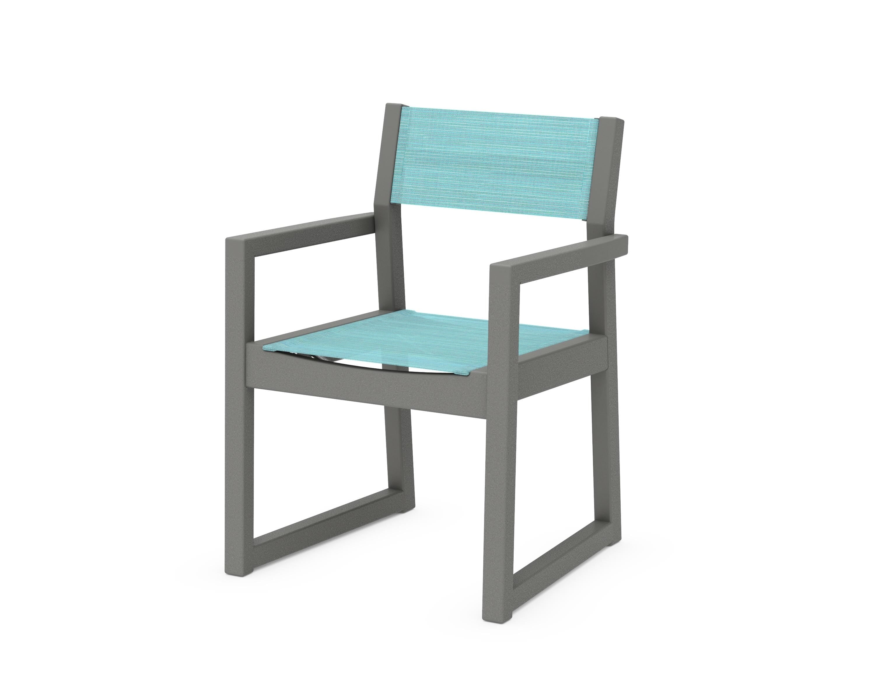 POLYWOOD® EDGE Sling Dining Arm Chair in Slate Grey / Dupioni Aquamarine Sling