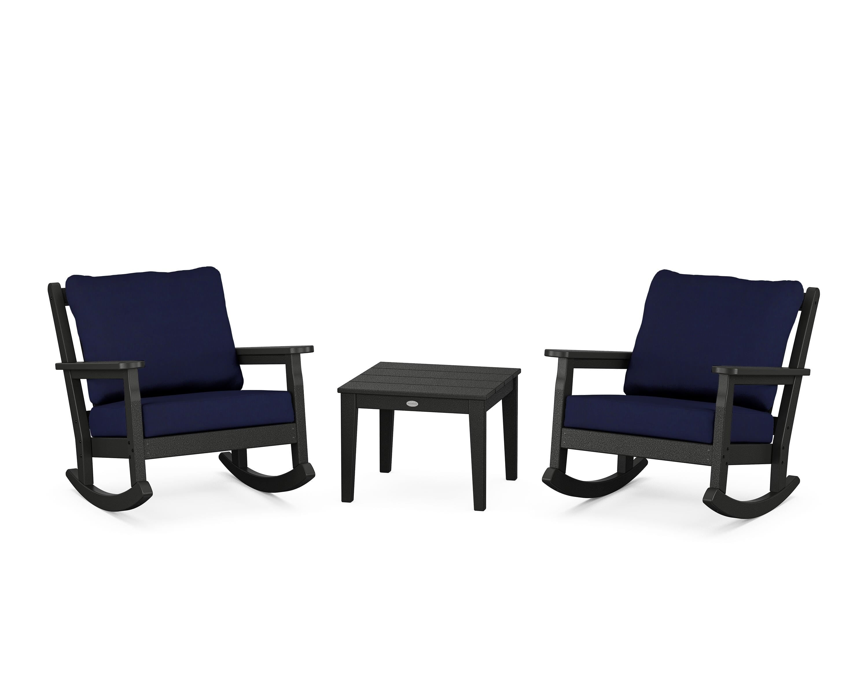 POLYWOOD® Chippendale 3-Piece Deep Seating Rocker Set in Black / Navy