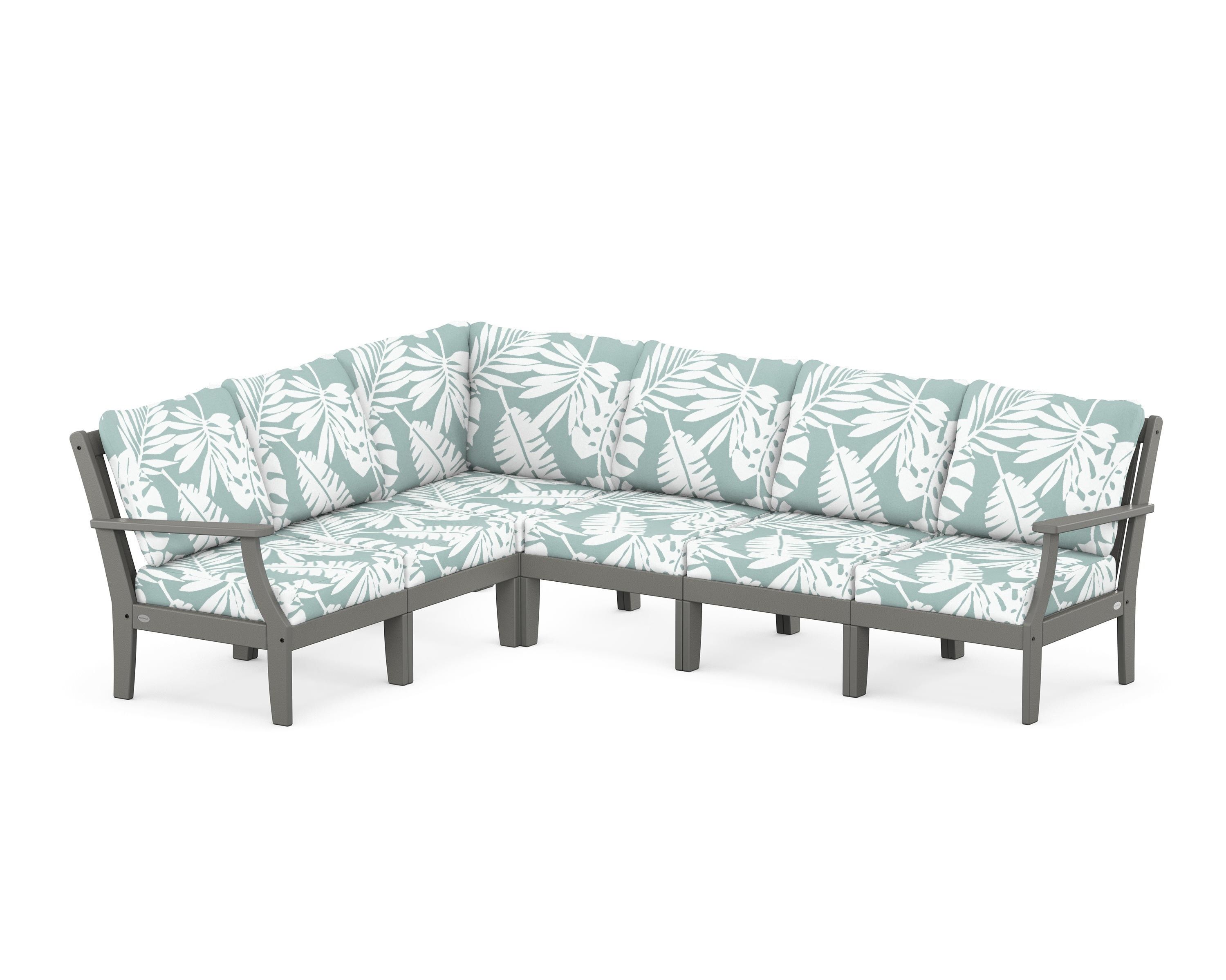 POLYWOOD® Braxton Modular 6-Piece Deep Seating Set in Slate Grey / Leaf Glacier Spa